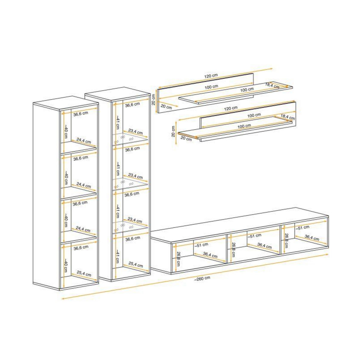 Paris Prix Meuble TV Mural Design  Fly V  260cm Blanc