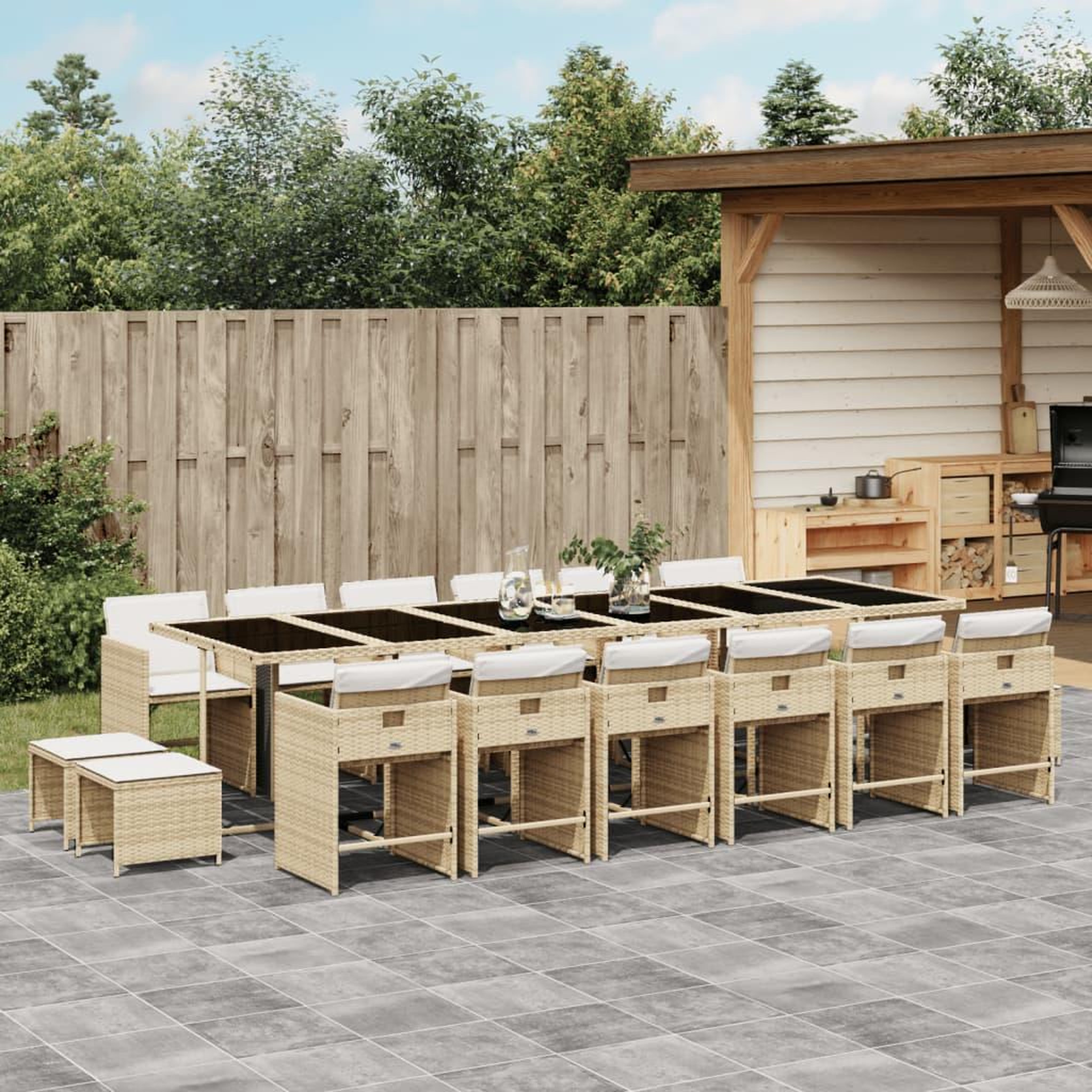 VIDAXL Ensemble a manger de jardin et coussins 17 pcs beige