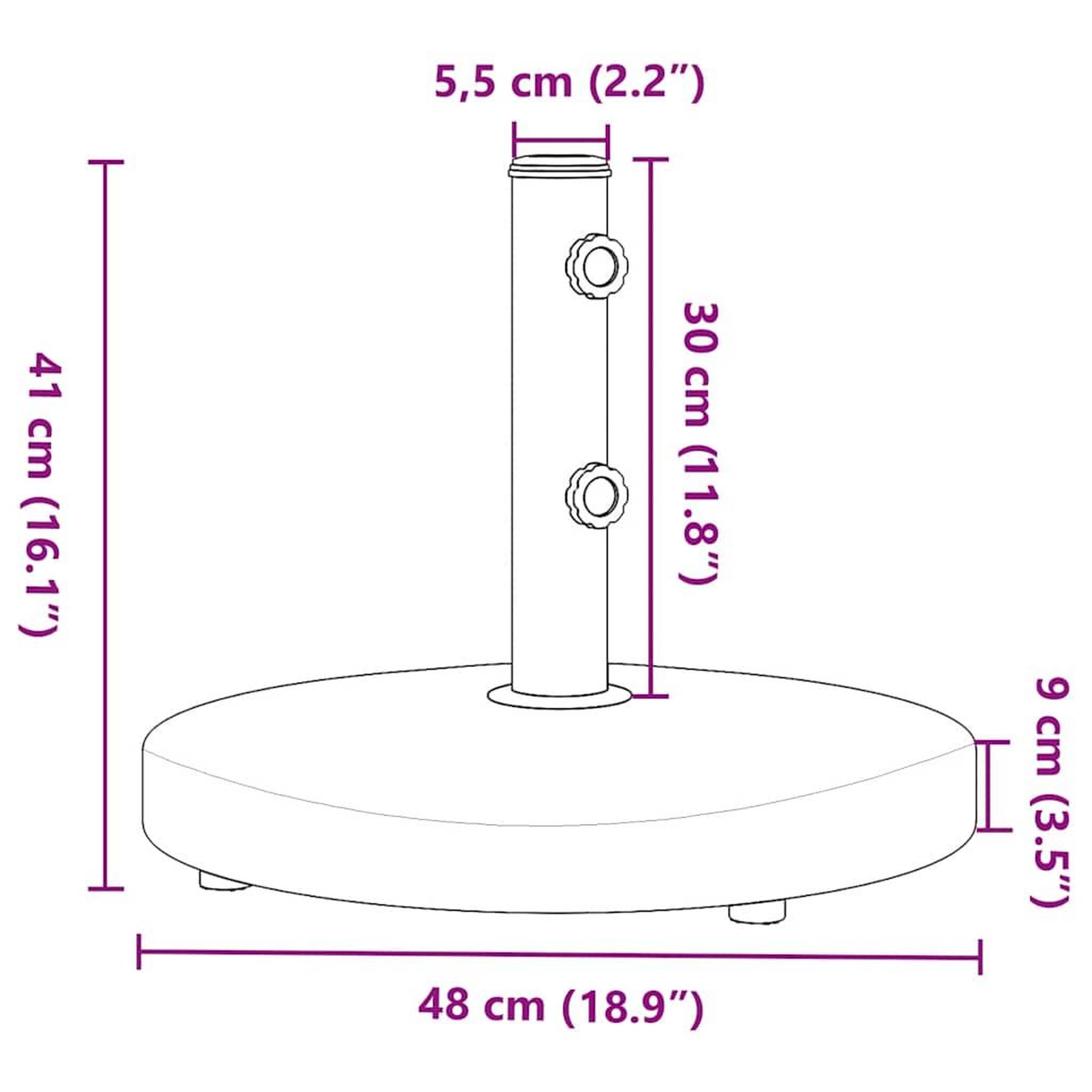 Voir la diapositive 6 : VIDAXL Base de parasol pour mats Ø32/38/48 mm 25 kg rond