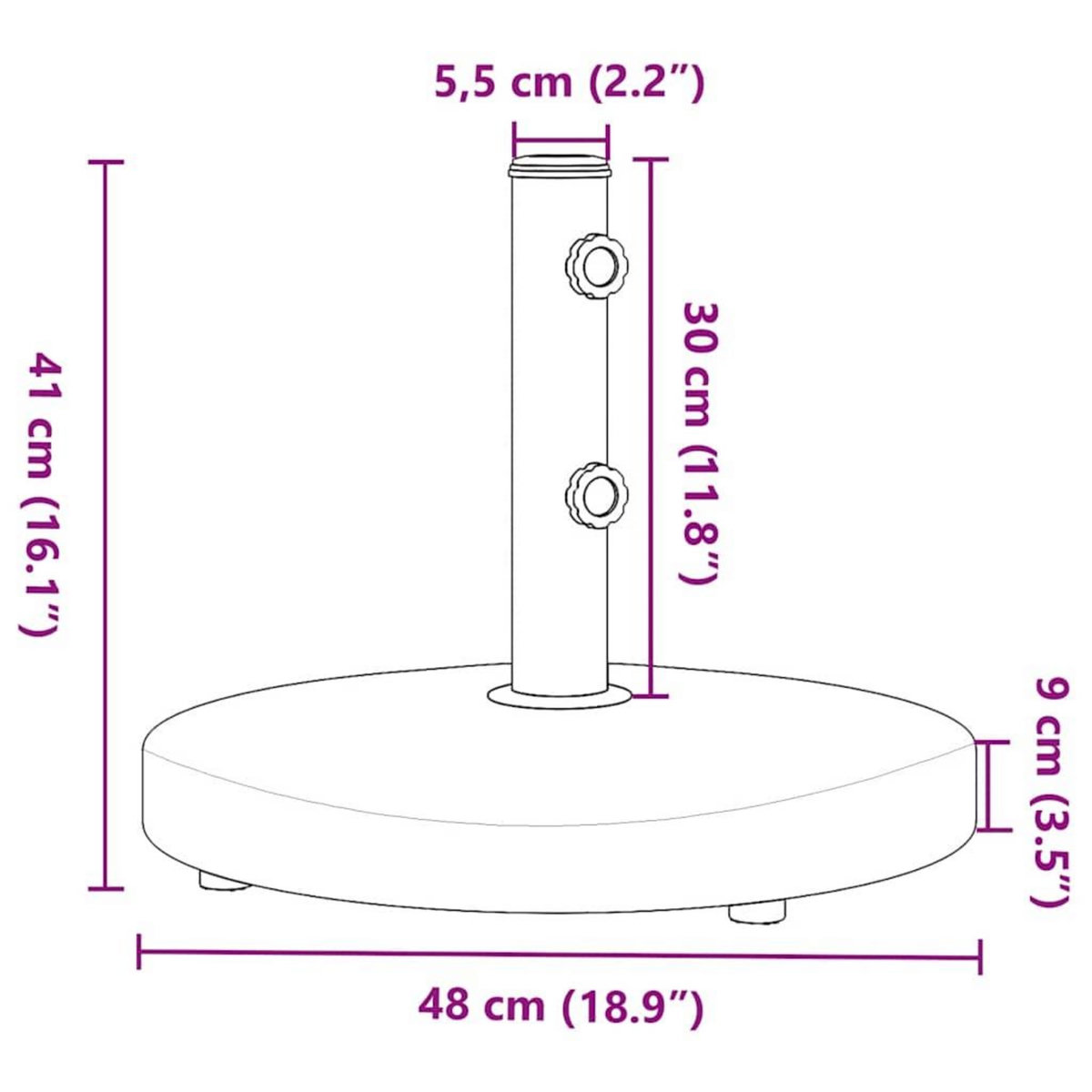 VIDAXL Base de parasol pour mats Ø32/38/48 mm 25 kg rond