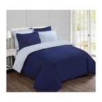 VISION VISION - Parure housse de couette - Réversible Uni Marine et gris 260x240cm - 100% coton