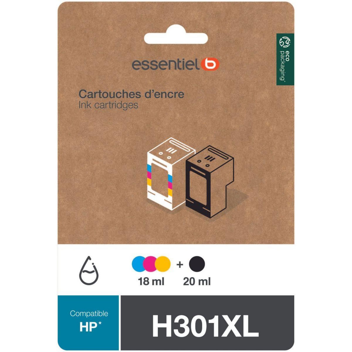 ESSENTIEL B Cartouche d'encre H301 XL Noir + 3 couleurs