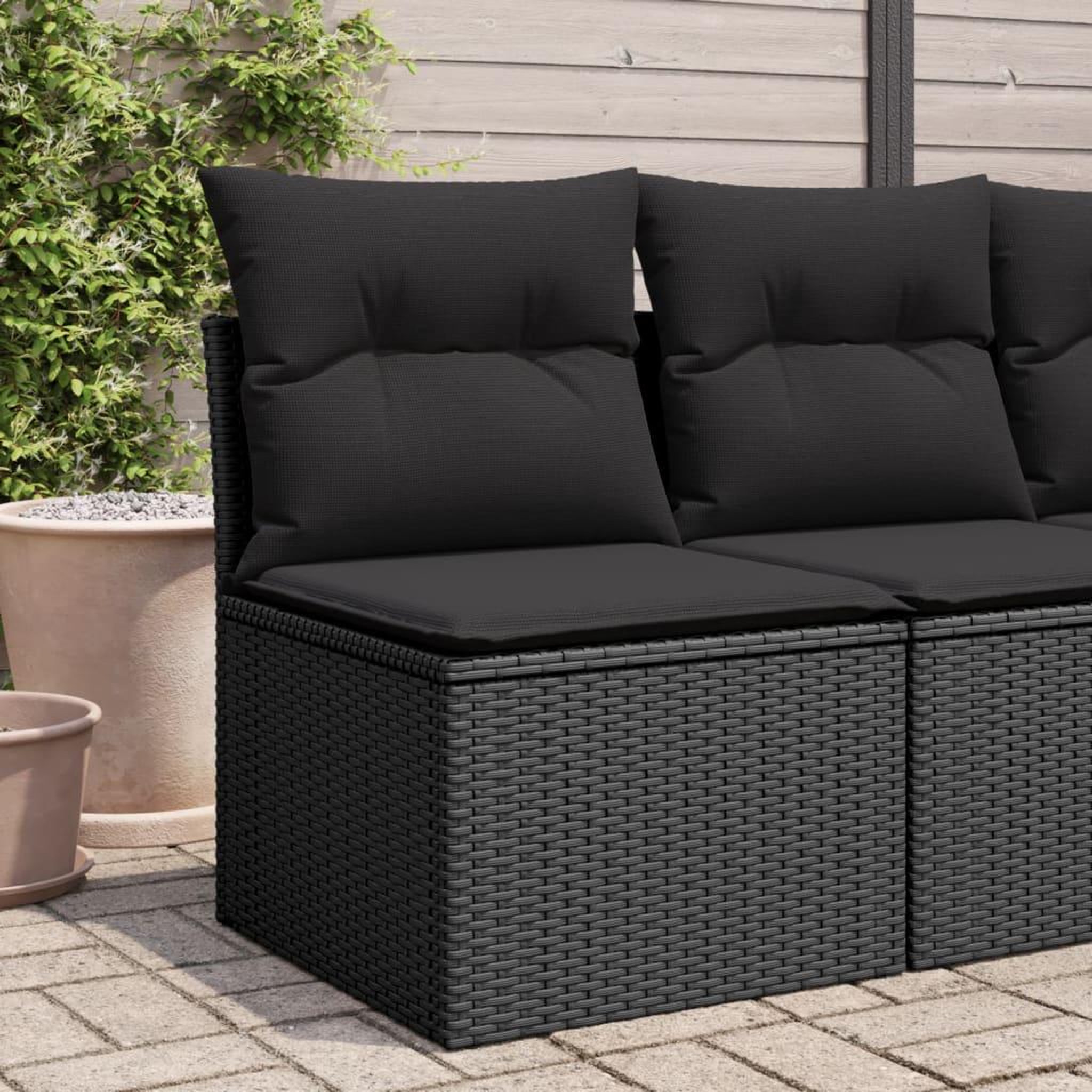 VIDAXL Canape de jardin sans accoudoirs coussins noir resine tressee