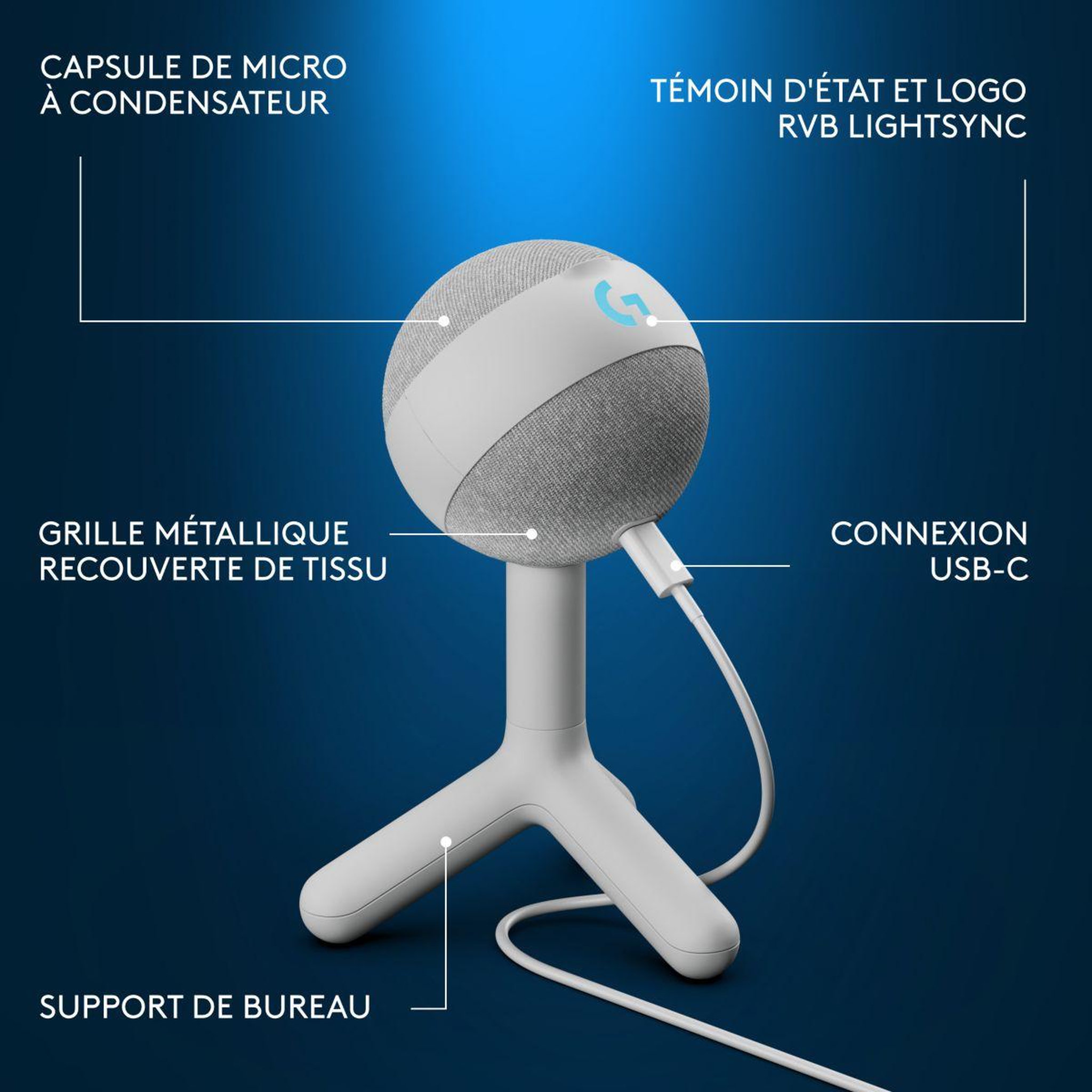 Voir la diapositive 5 : Logitech Micro Streaming Yeti Orb Blanc