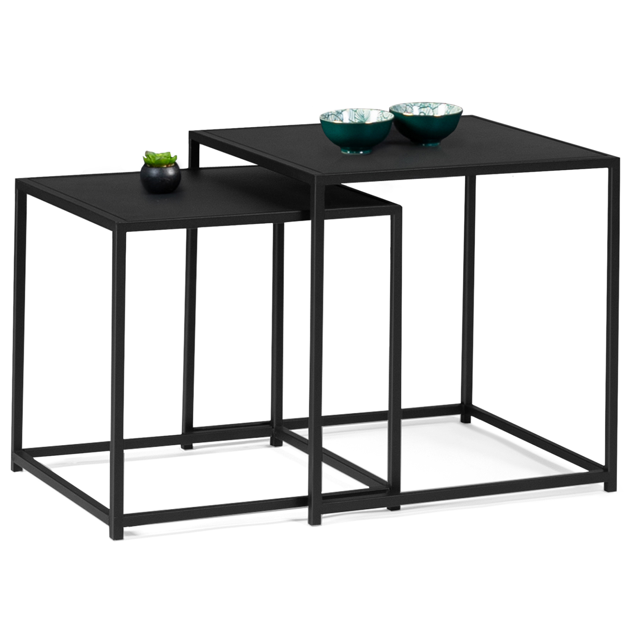 ID MARKET Lot de 2 tables basses gigognes davis 40/45 en métal noir mat design industriel