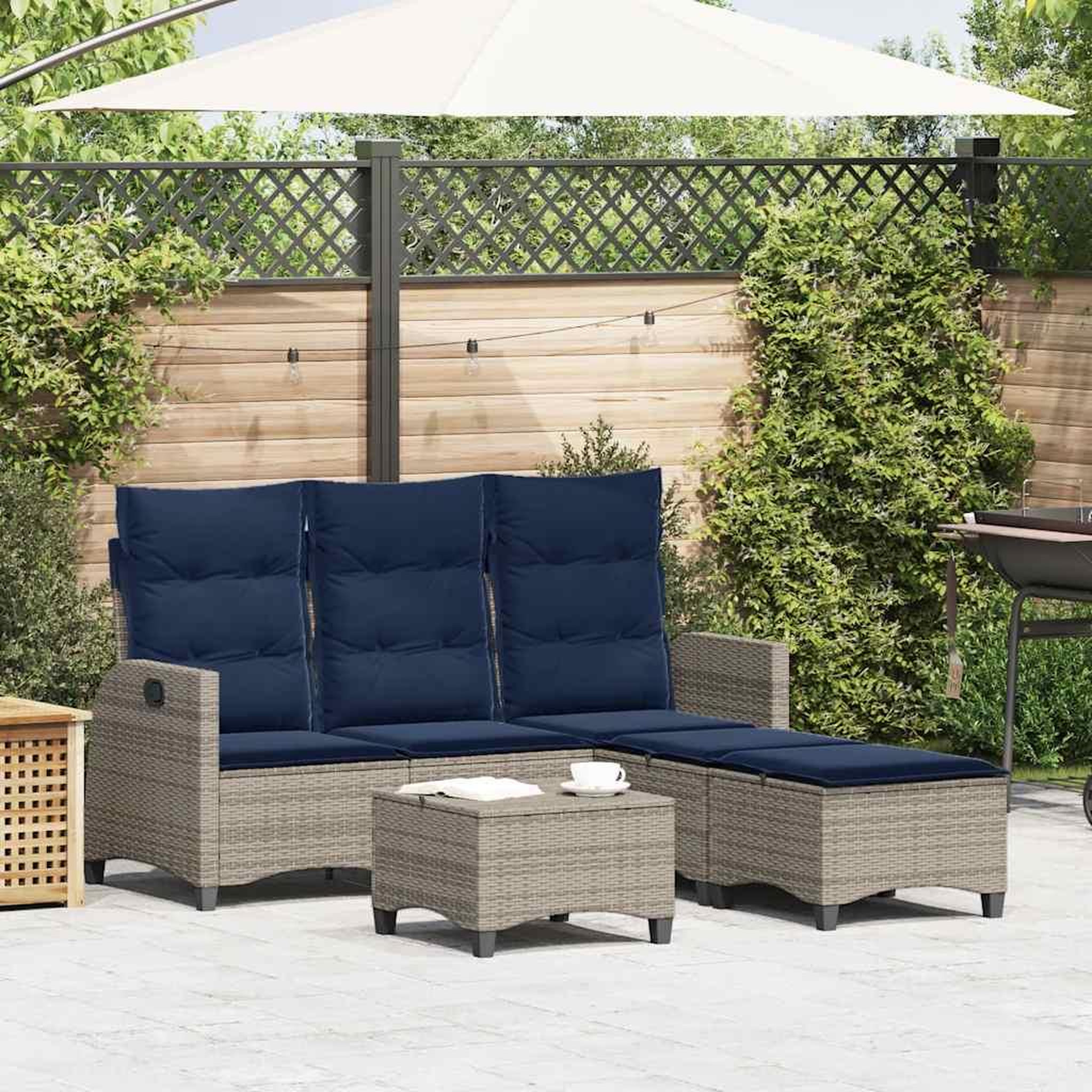 VIDAXL Salon de jardin 3 pcs avec coussins forme L gris resine tressee