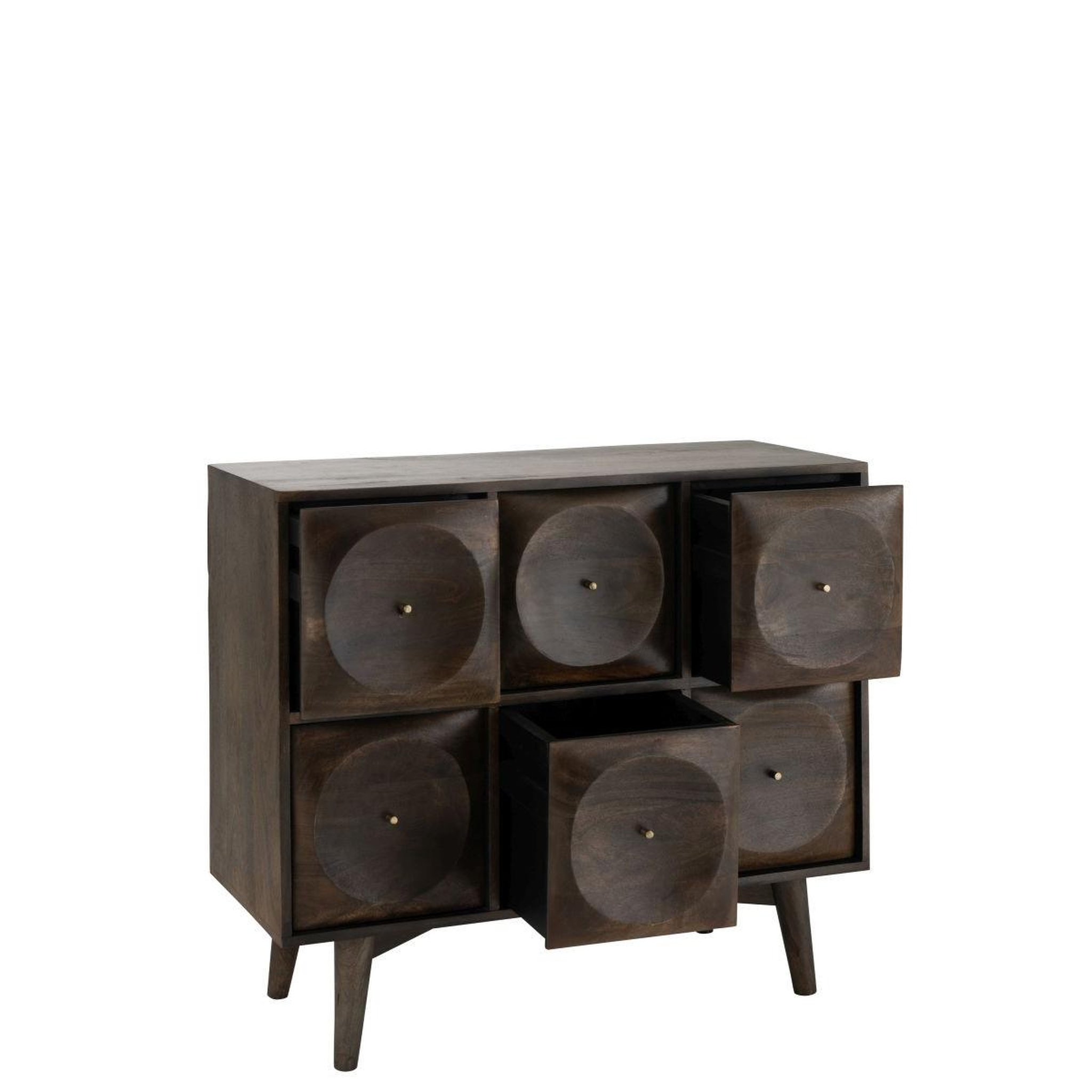 Voir la diapositive 3 : J-LINE Commode 6 tiroirs en bois  circle  99cm marron foncé