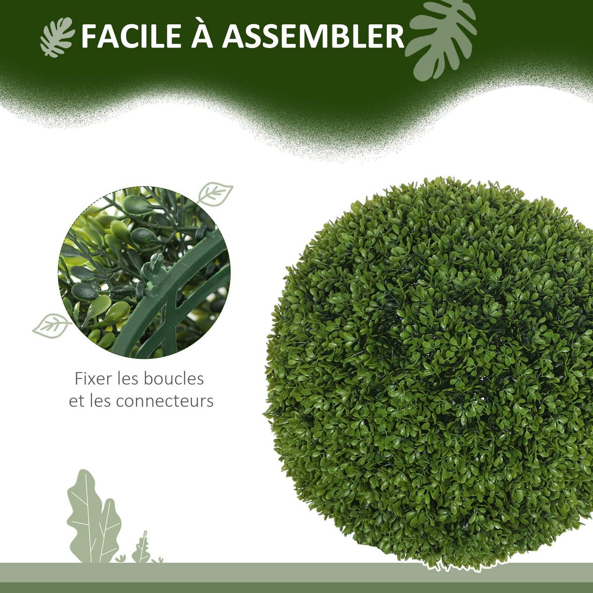HOMCOM Lot de 2 buis artificiels topiaires artificielles en forme de boule Ø 40 cm PE vert