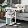 HOMCOM Table de lit/fauteuil - table roulante - hauteur réglable - 2 étagères intégrées - panneaux particules E1 aspect bois métal blanc