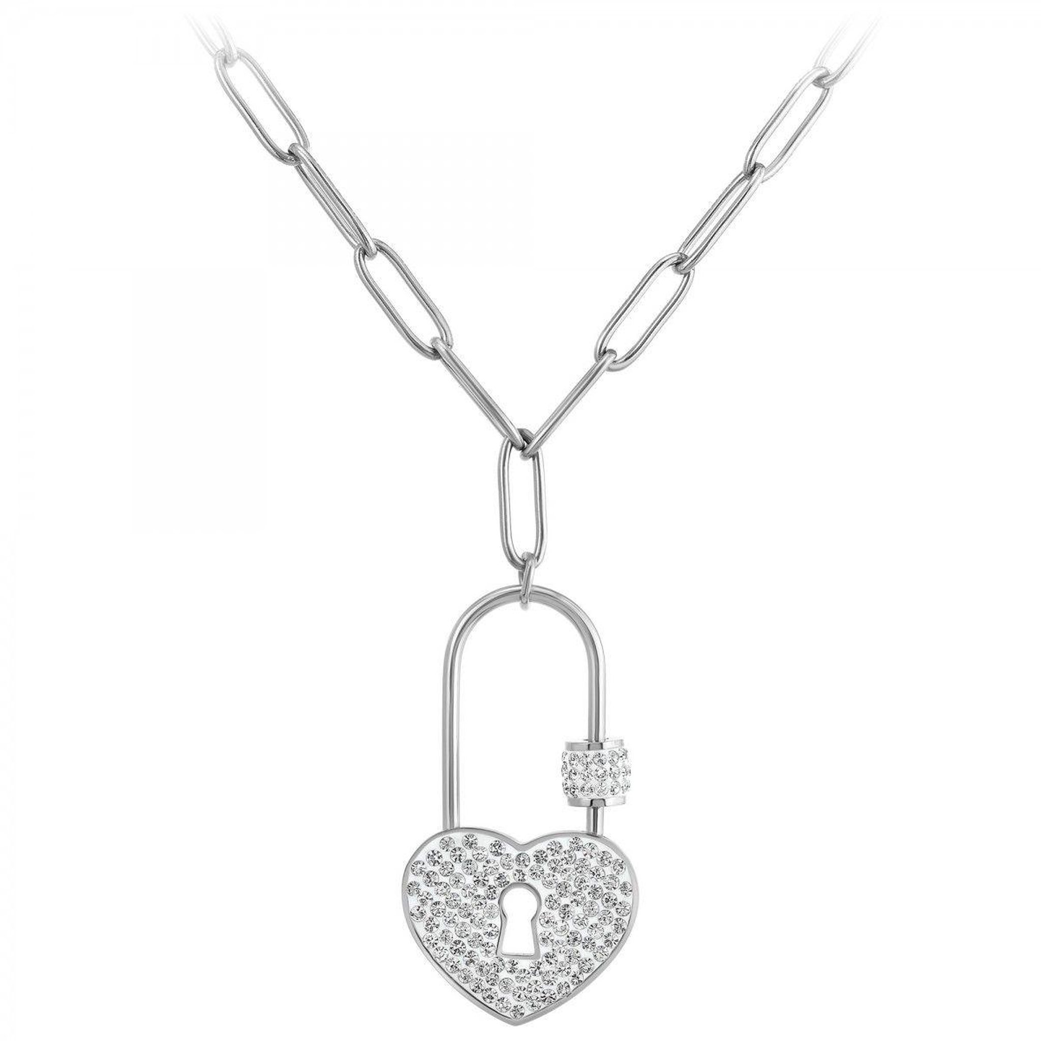 SC CRYSTAL Collier cadenas coeur SC Crystal orné de Cristaux scintillants