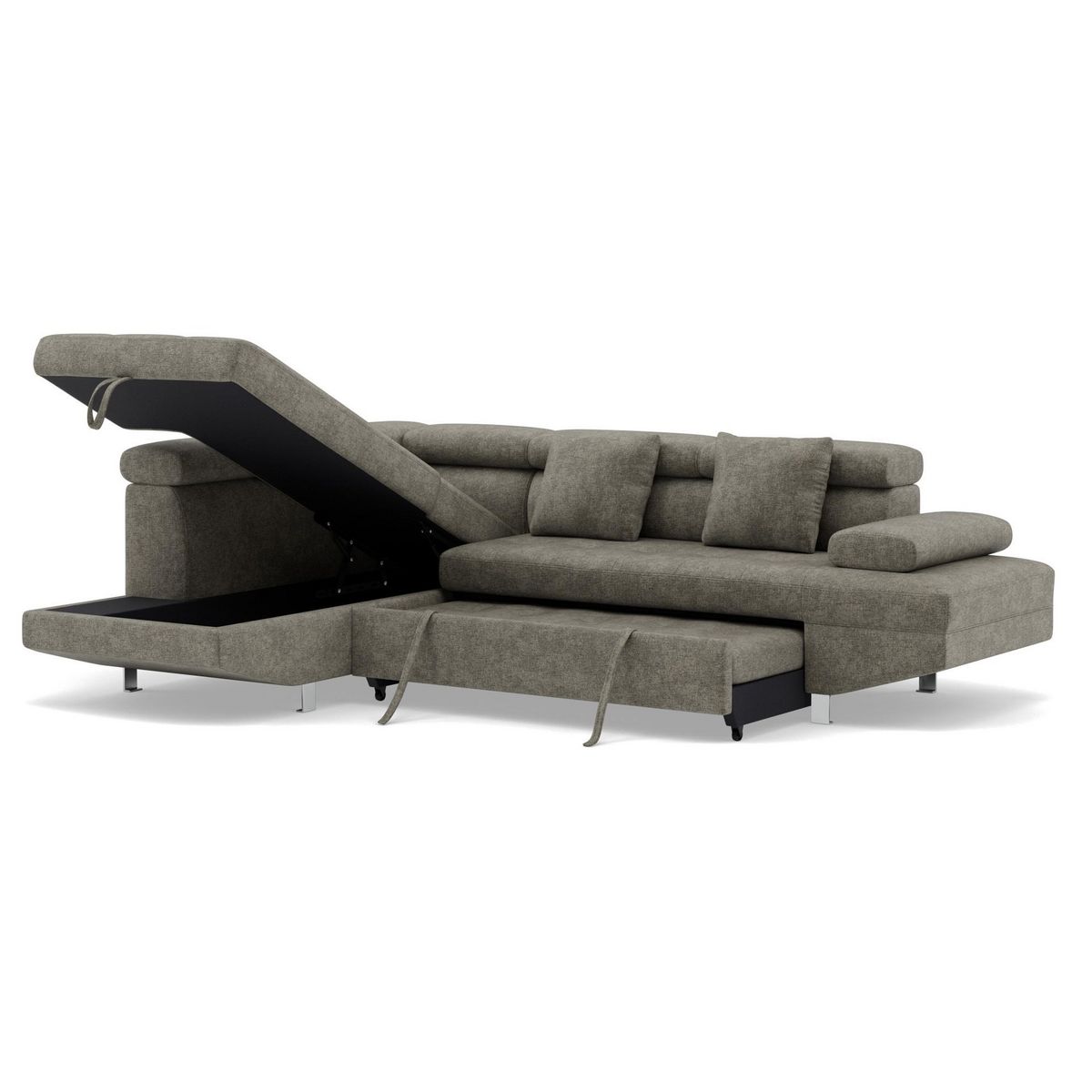 BEST MOBILIER Margaux - canapé d'angle gauche 5 places convertible avec coffre et têtières réglables en velours texturé