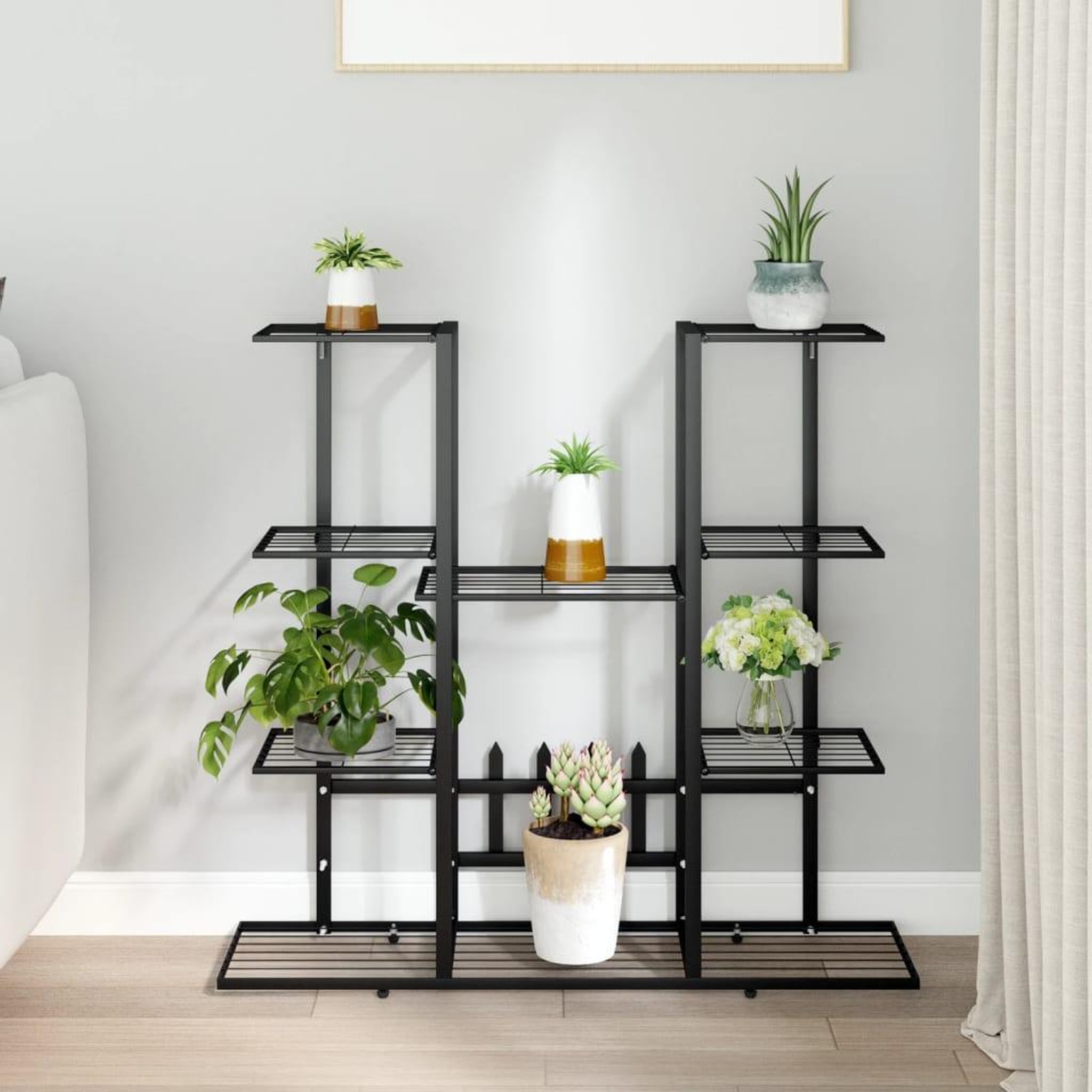 Voir la diapositive 1 : VIDAXL Support a plantes 94,5x25x89 cm Noir Fer
