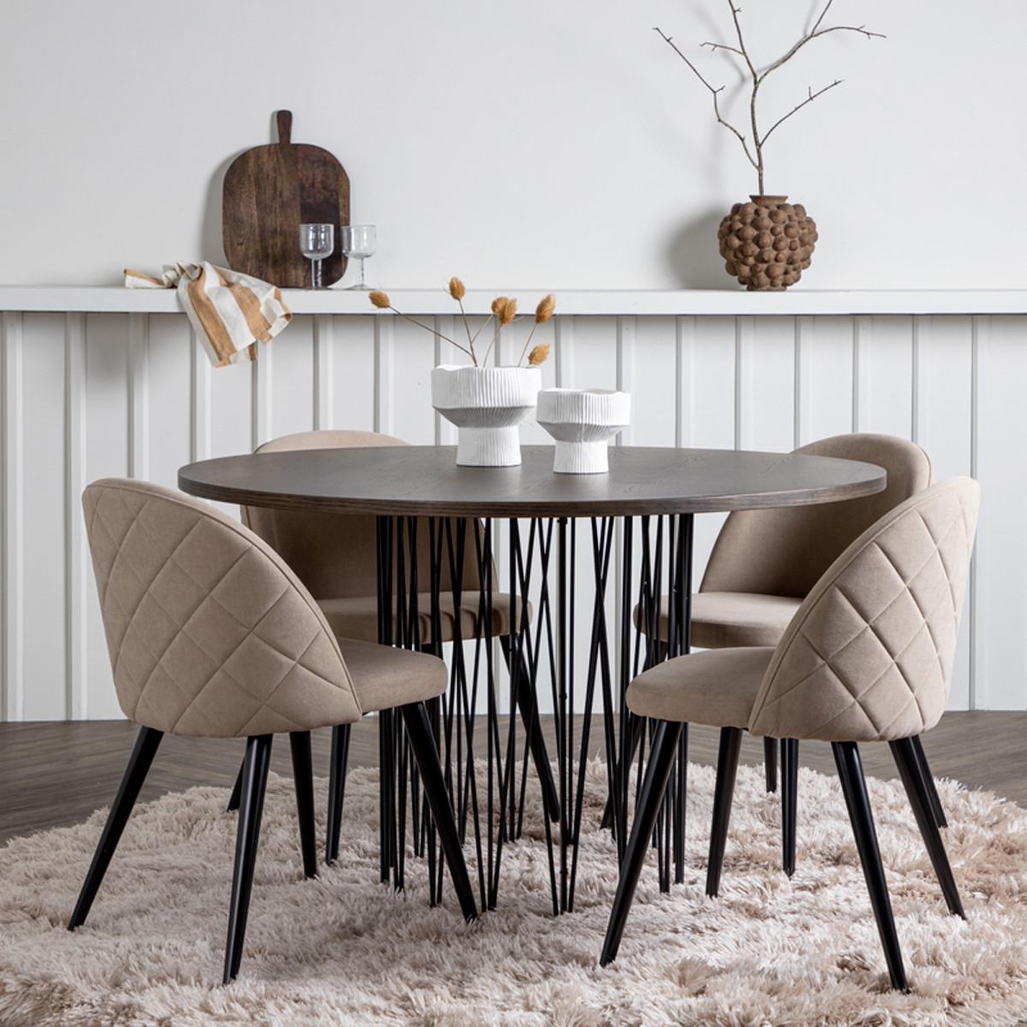 Voir la diapositive 3 : Paris Prix Ensemble table à manger & 4 chaises  stone & velvet  120cm beige & moka