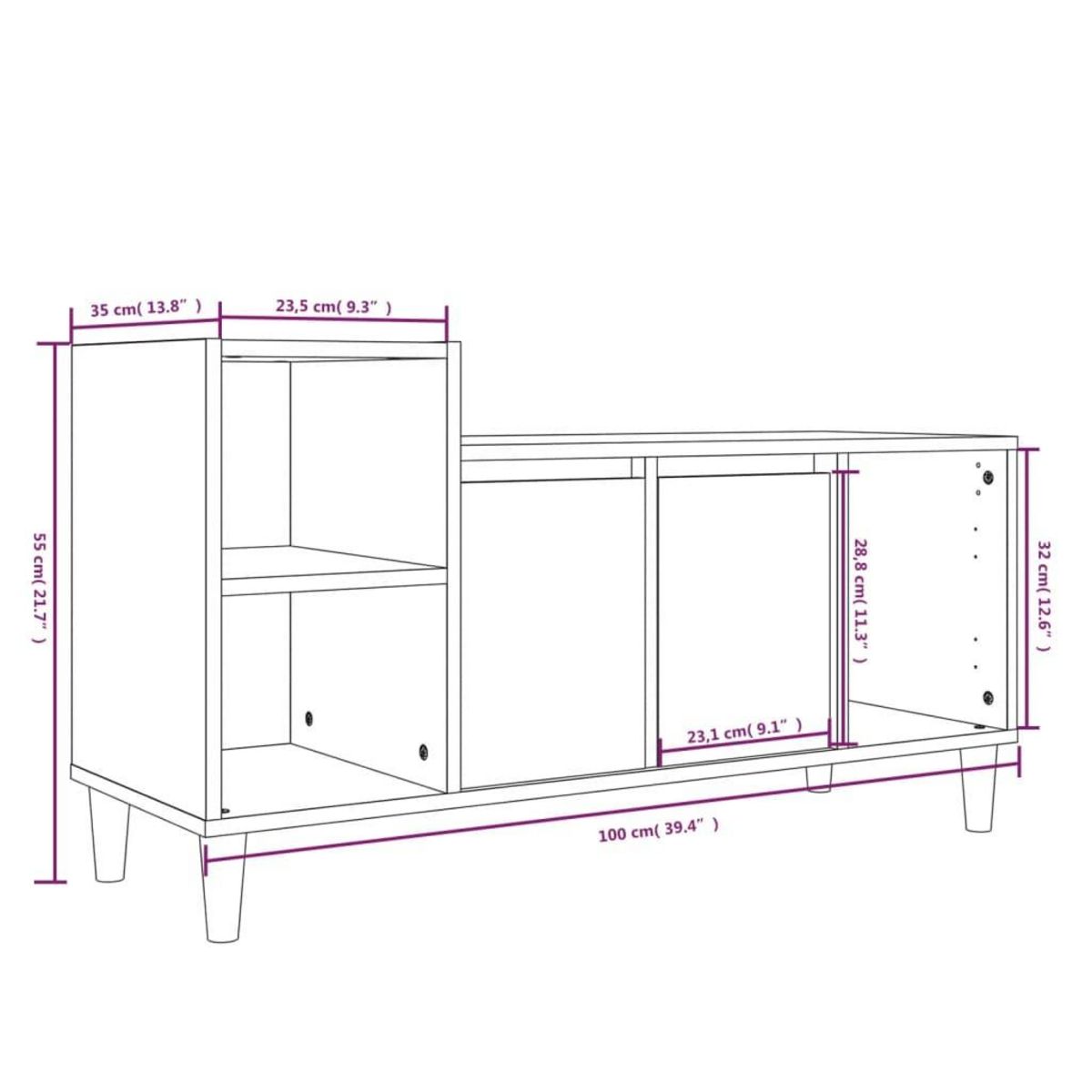 VIDAXL Meuble TV Chene fume 100x35x55 cm Bois d'ingenierie