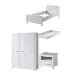 Vipack Lit Simple 90x200 cm Vipack Erik avec Chevet, Armoire 3 Portes et Lit Gigogne - Ensemble pour Chambre d'Enfant