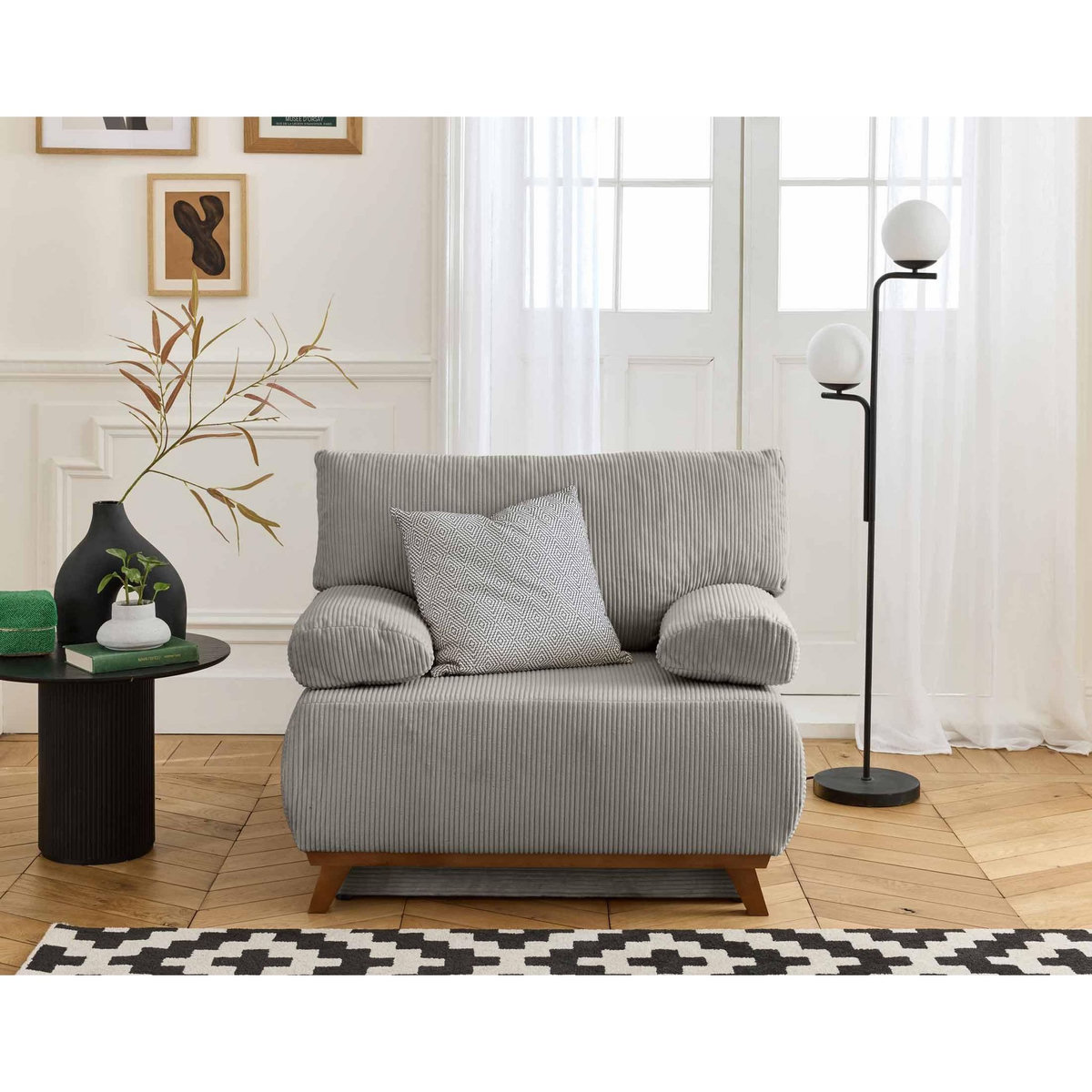 BEST MOBILIER Cristal - fauteuil - convertible avec coffre - en velours côtelé