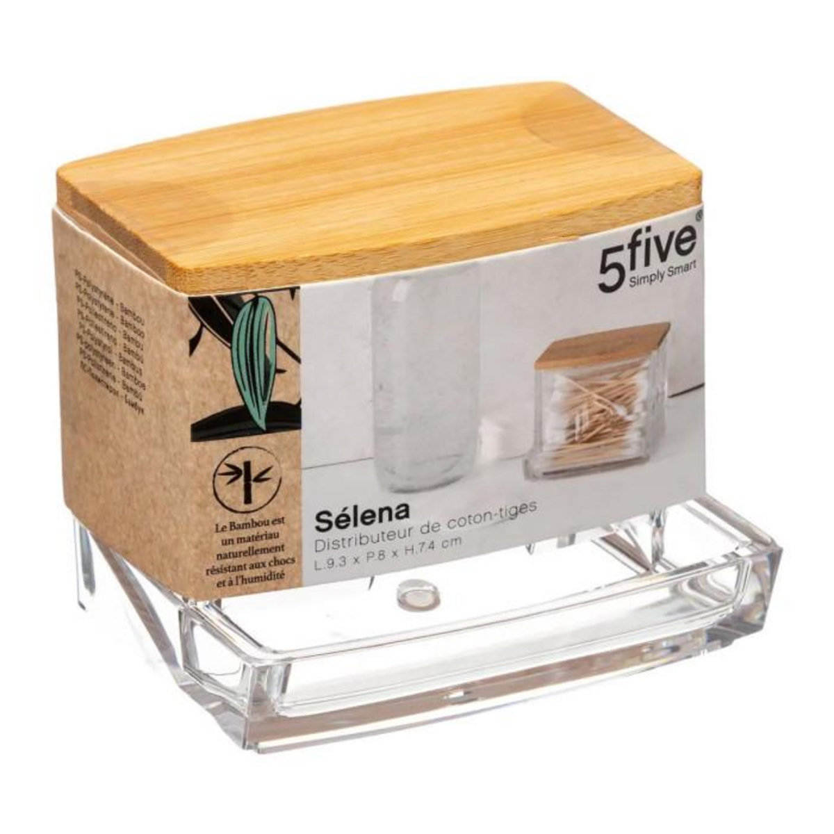 FIVE Distributeur de Coton-Tiges Bambou  Selena  9cm Transparent