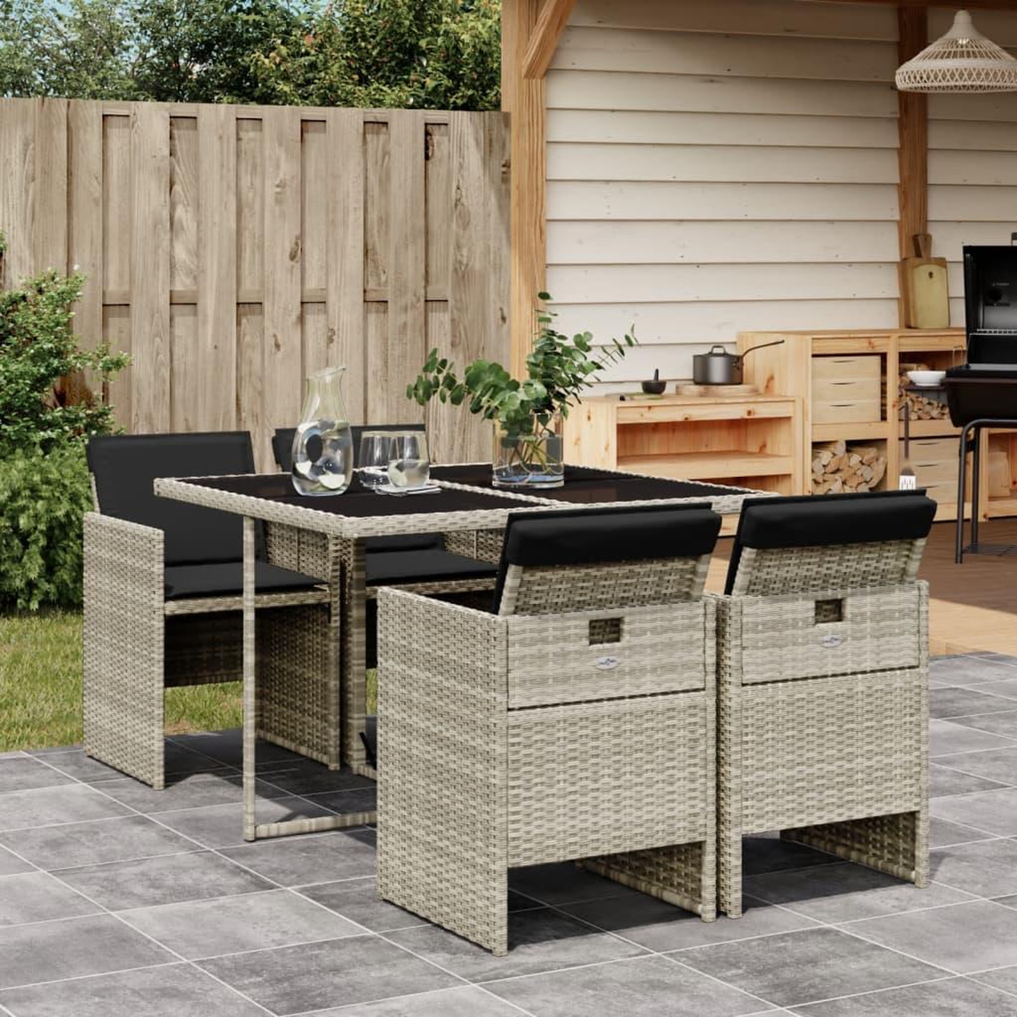 VIDAXL Ensemble a manger de jardin et coussins 5 pcs gris clair rotin