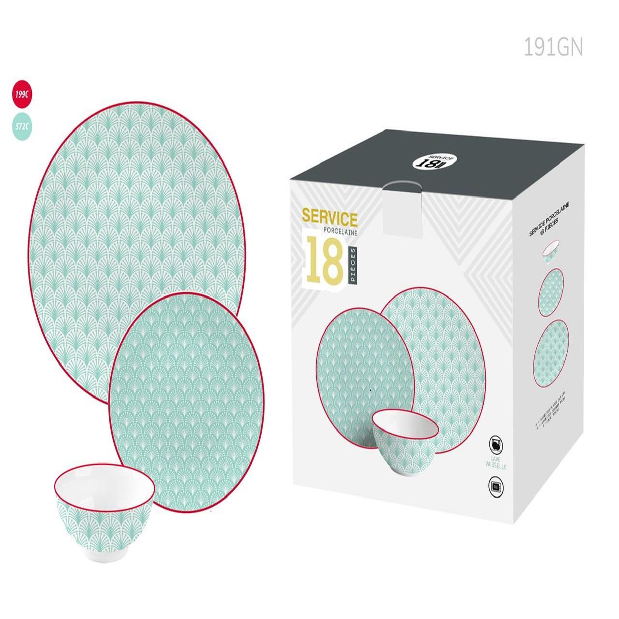 Voir la diapositive 2 : Service vaisselle 18 pièces en porcelaine vert