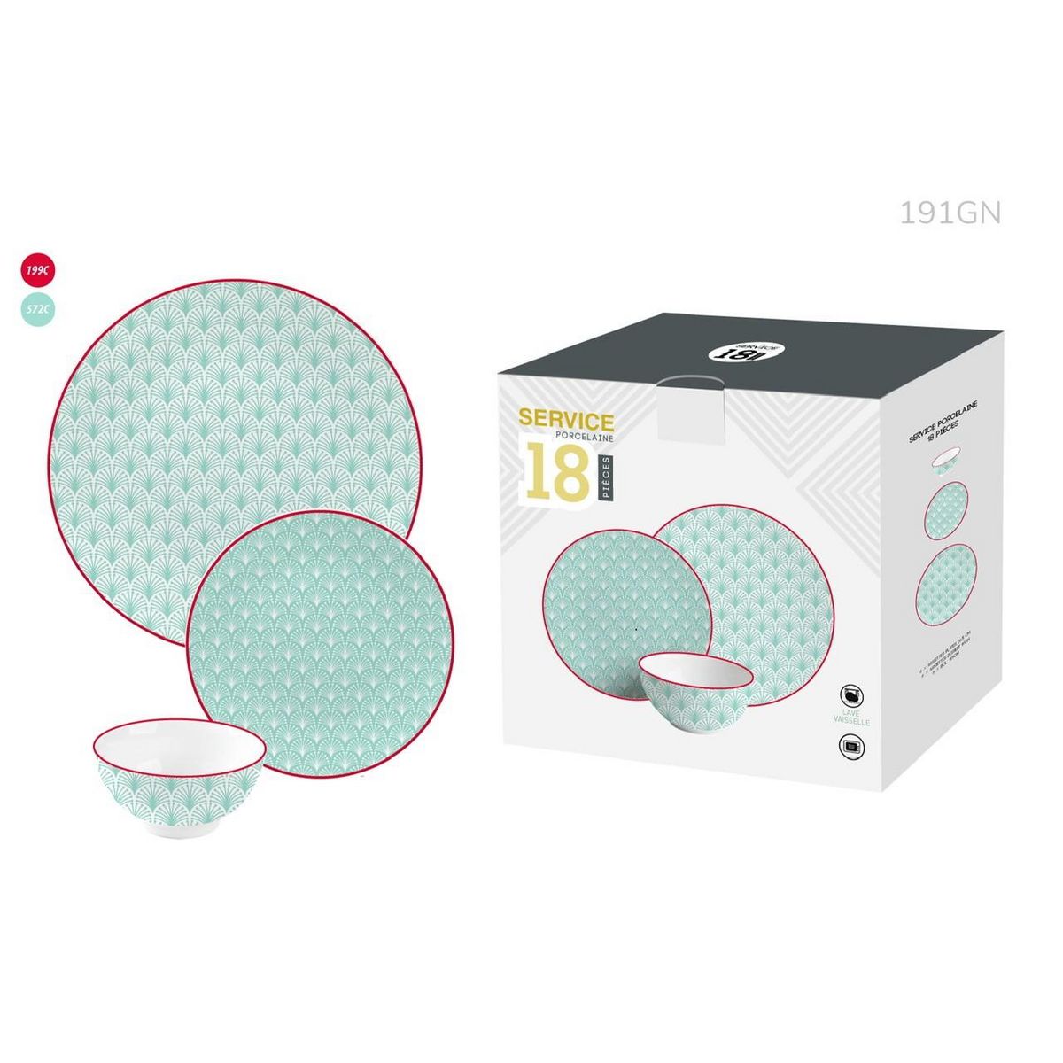 Service vaisselle 18 pièces en porcelaine vert