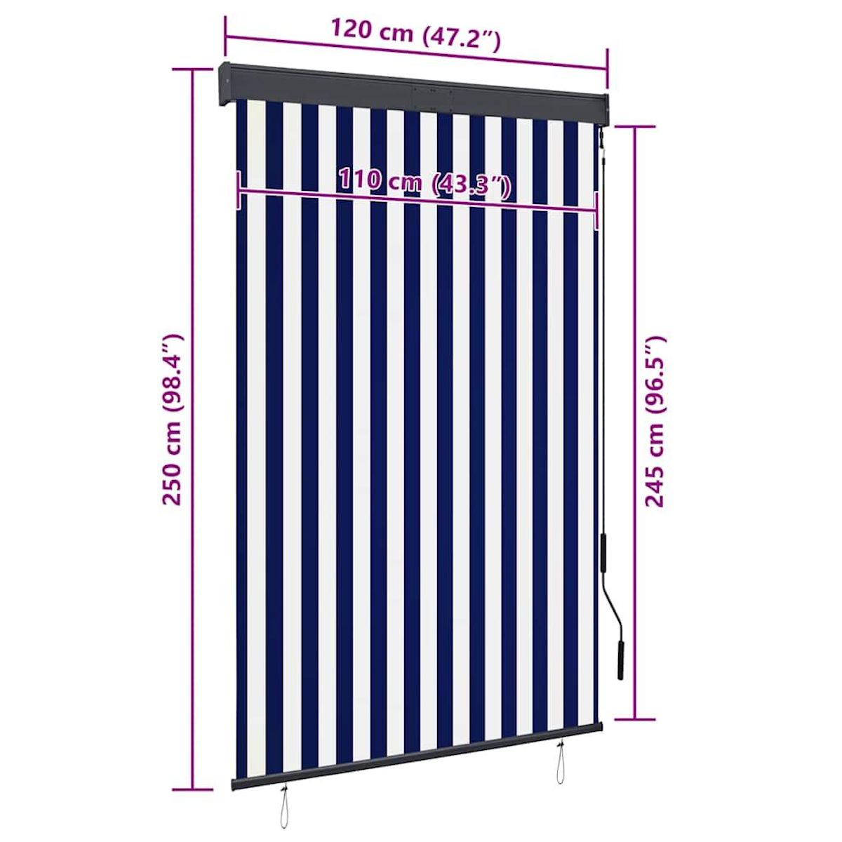 VIDAXL Store roulant d'exterieur 120x250 cm Bleu et blanc