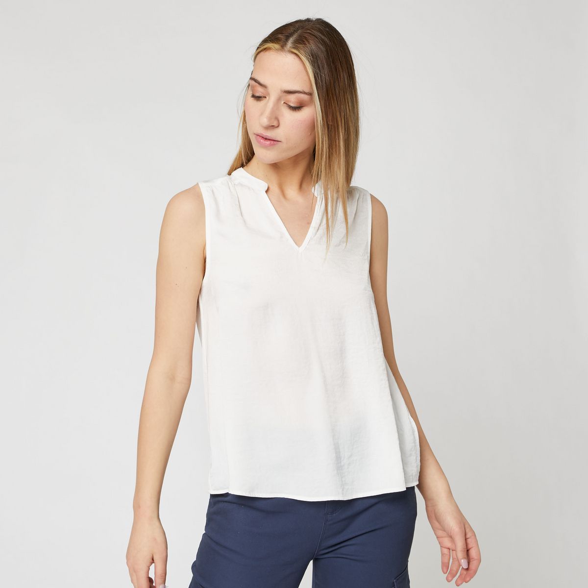 IN EXTENSO Blouse sans manche col v blanc femme
