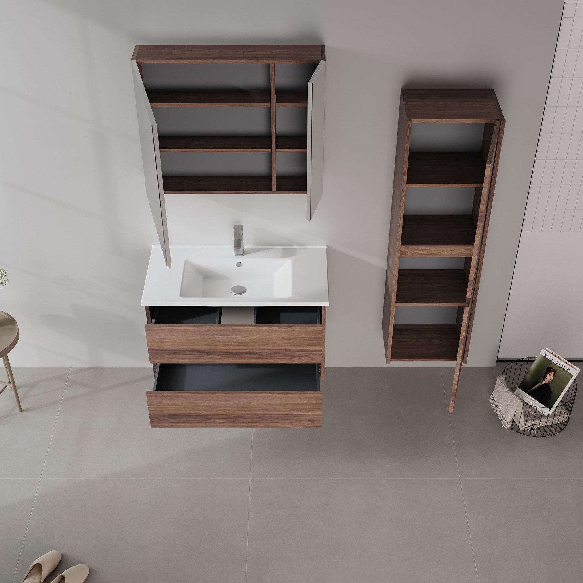 Voir la diapositive 3 : Habitat et Jardin Meuble avec simple vasque et miroir  Side 85 v2  - 85 x 45 x 52 cm - Walnut