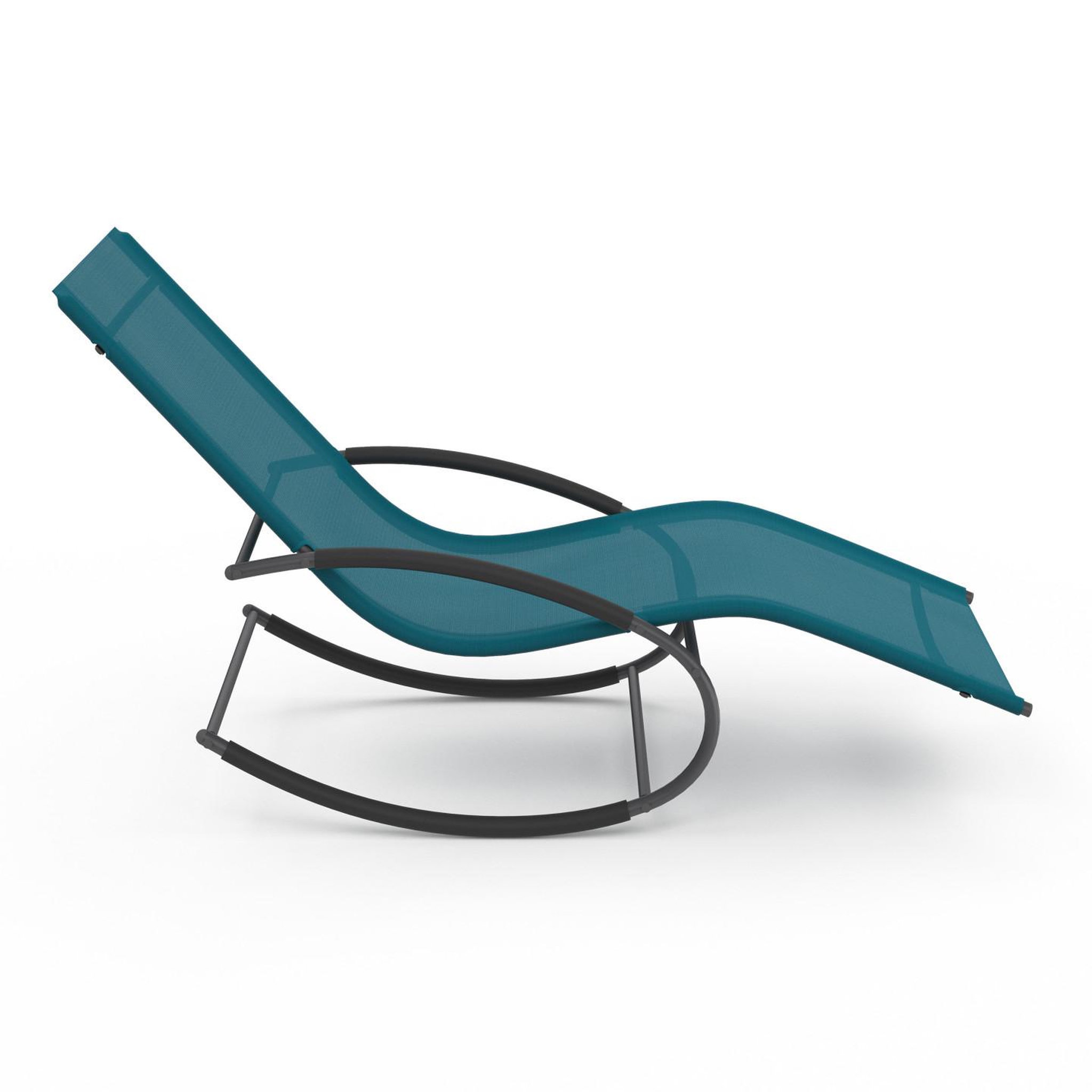 Voir la diapositive 3 : ID MARKET Lot de 2 chaises longues - transat de jardin à bascule malawi gris anthracite et toile bleu canard