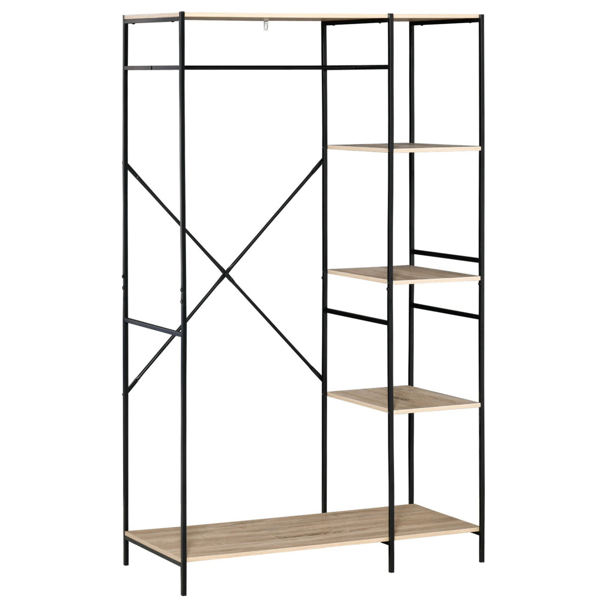 HOMCOM Penderie portant à vêtements style industriel en métal avec tringle et 4 étagères - dim. 100L x 46L x 170,5H cm - métal aspect chêne clair