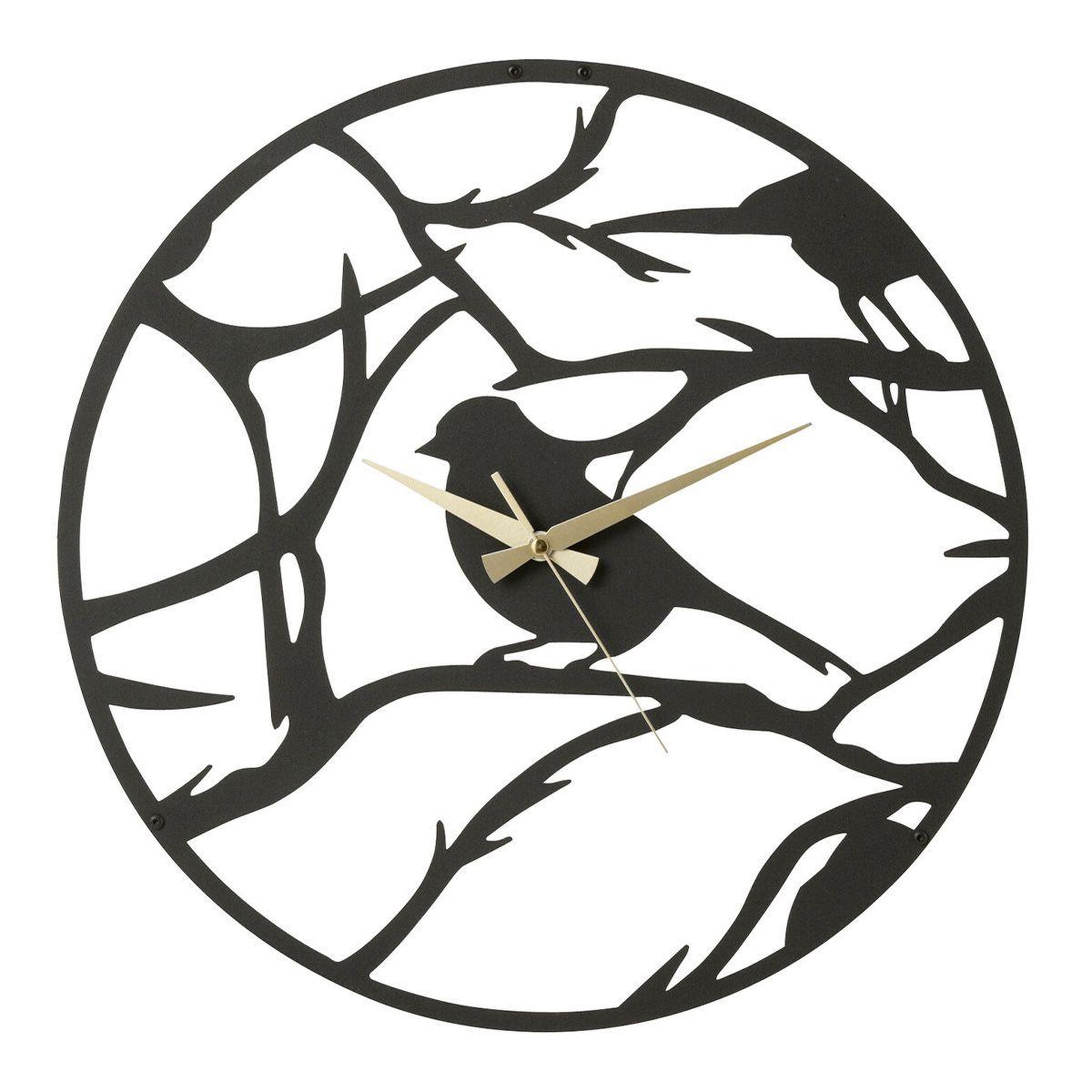 Voir la diapositive 1 : J-LINE Horloge murale en métal  oiseau  49cm noir