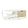 HOMCOM Table basse design contemporain 2 tiroirs 2 niches étagère verre trempé panneaux blanc aspect chêne clair