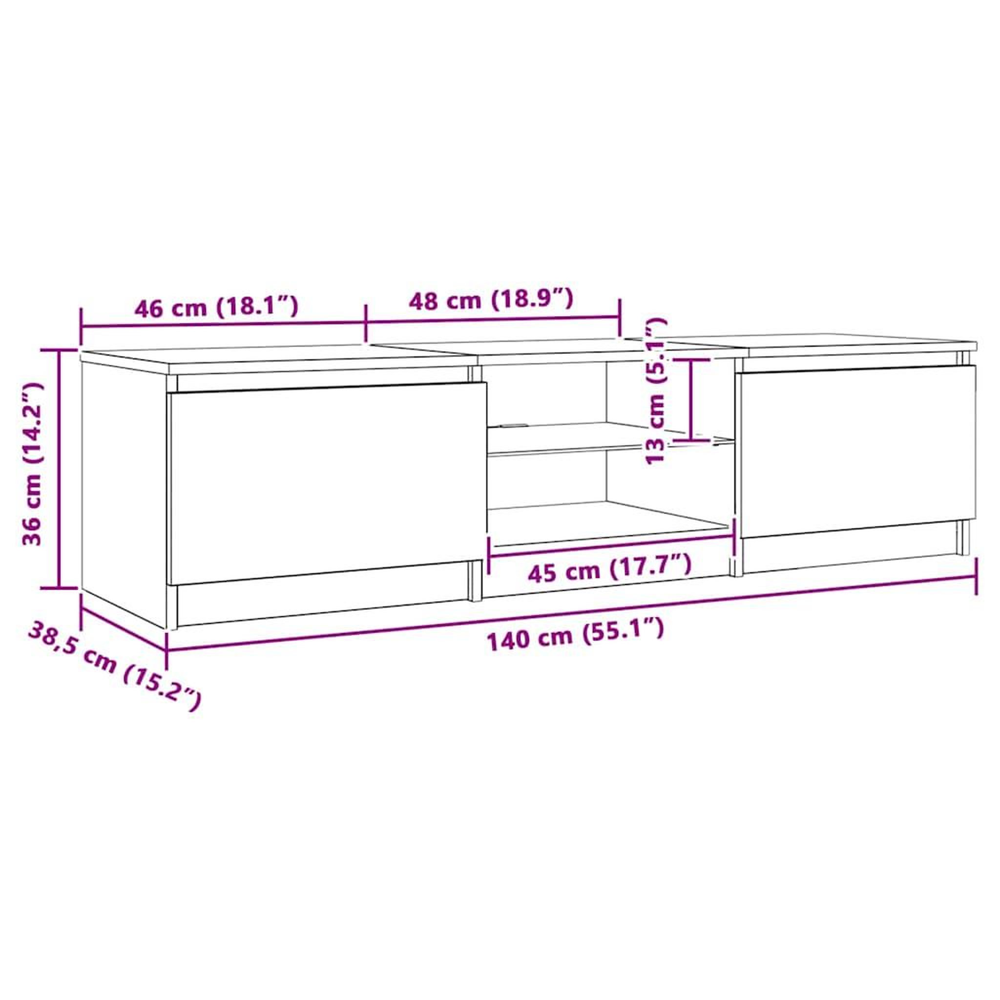 Voir la diapositive 6 : VIDAXL Meuble TV avec lumieres LED Chene fume 140x40x36 cm