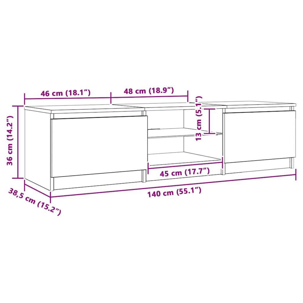 VIDAXL Meuble TV avec lumieres LED Chene fume 140x40x36 cm