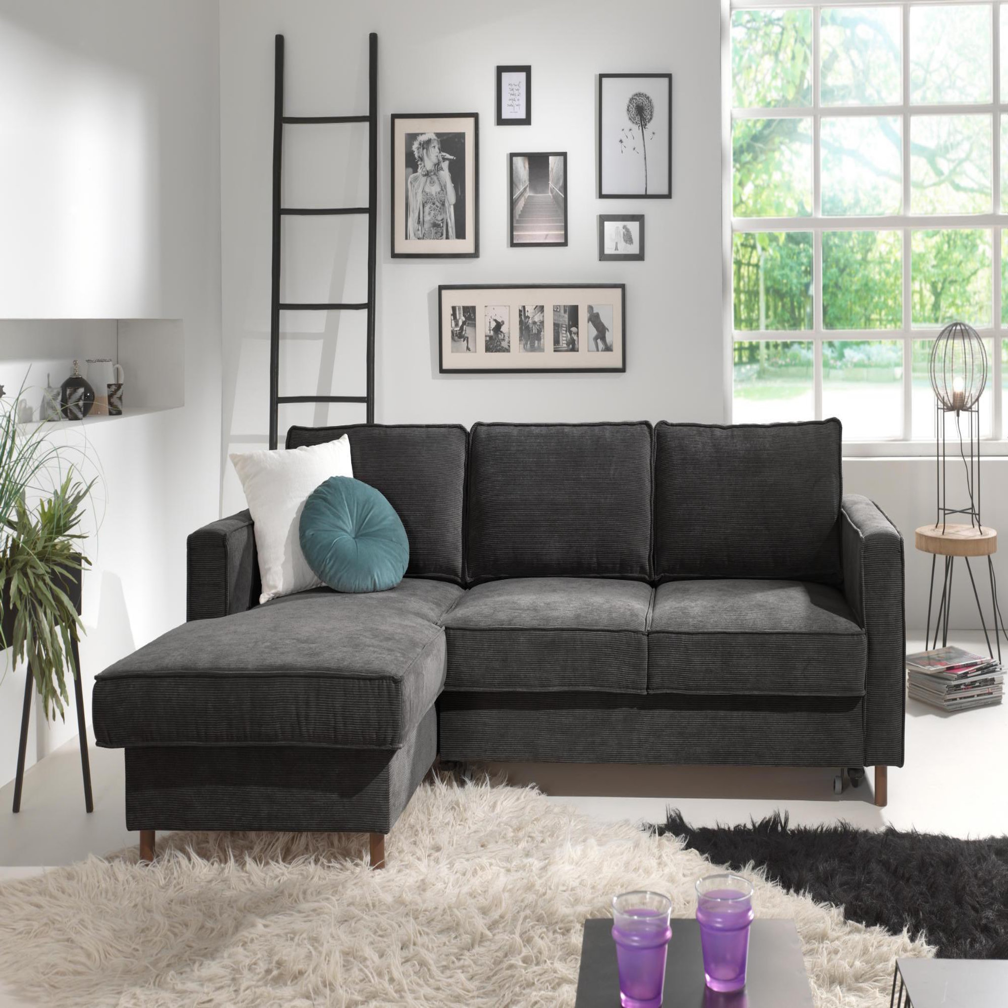 Voir la diapositive 4 : BEST MOBILIER Jake - canapé d'angle gauche - convertible avec coffre - 4 places - en velours côtelé