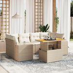 VIDAXL Salon de jardin avec coussins 7 pcs beige resine tressee