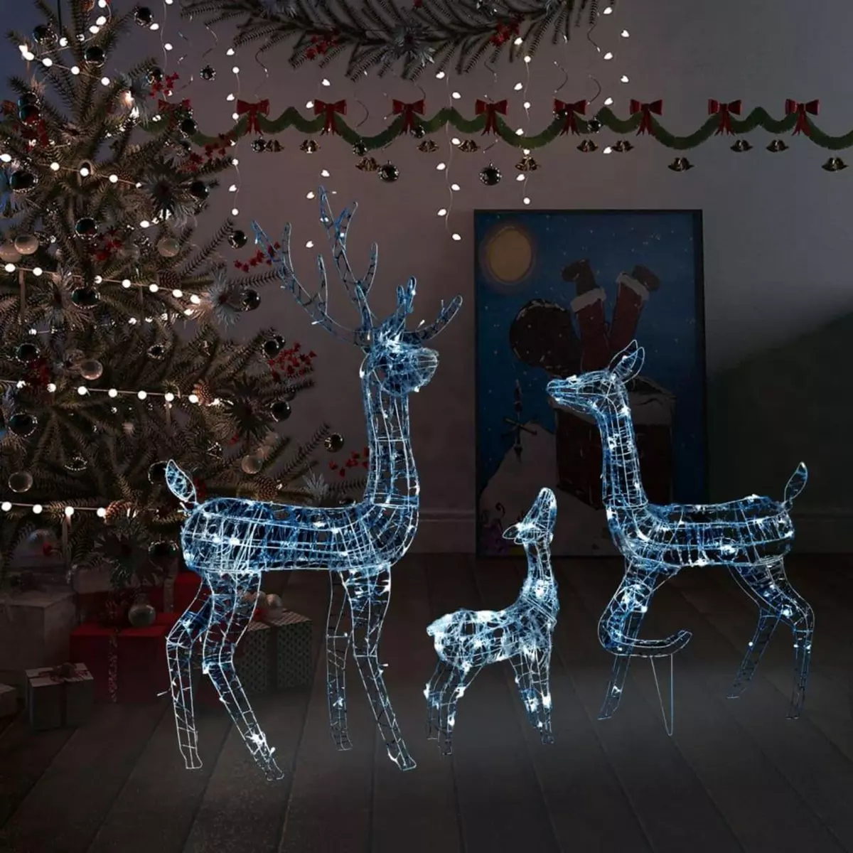 VIDAXL Famille de rennes de decoration Acrylique 300 LED blanc froid