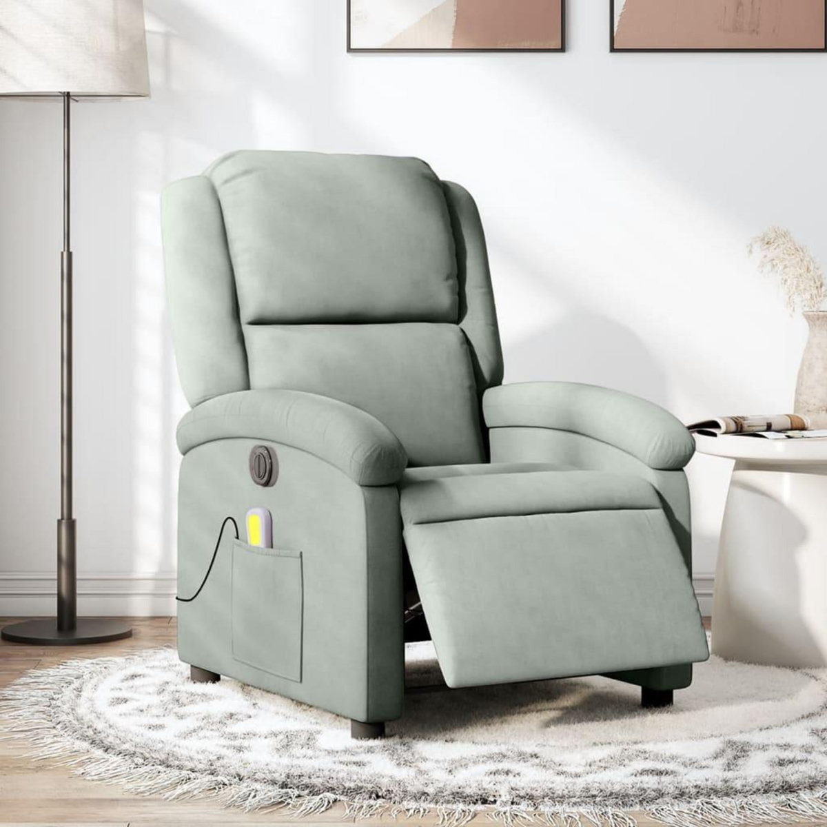 VIDAXL Fauteuil inclinable electrique de massage gris clair velours