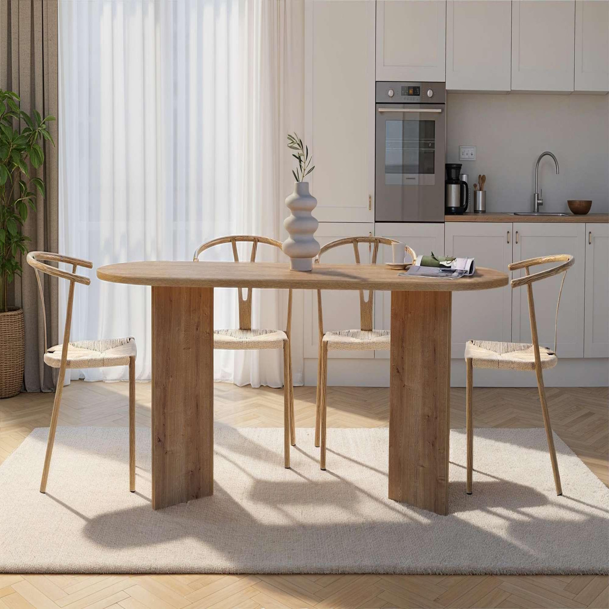 Voir la diapositive 3 : Habitat et Jardin Table à manger en bois  sabella  200 x 90 x 75 cm - chêne saphir