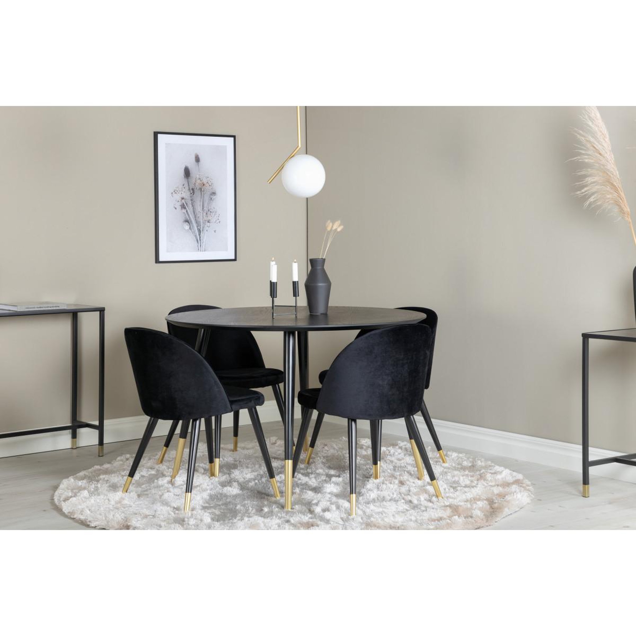 Voir la diapositive 3 : Paris Prix Ensemble table à manger & 4 chaises  dipp & velvet  115cm noir