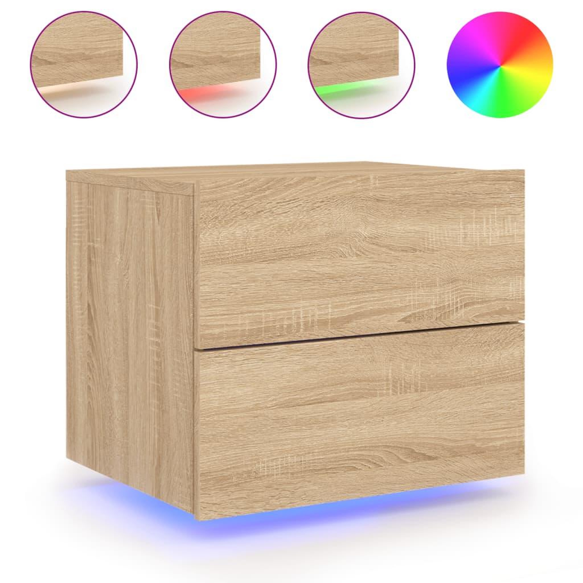 Voir la diapositive 2 : VIDAXL Table de chevet murale avec lumieres LED chene sonoma