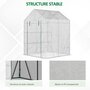 Voir la diapositive 6 : OUTSUNNY Serre de jardin 2 tablettes dim. 1,43L x 1,43l x 1,95H m porte déroulante acier PE haute densité 140 g/m² transparent blanc