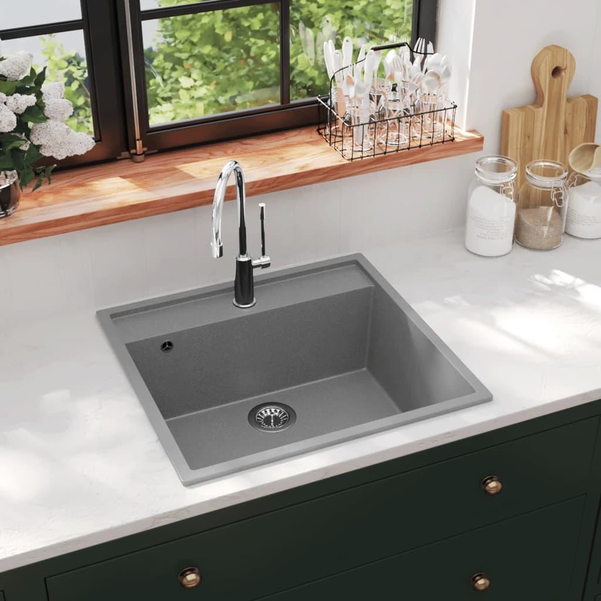 Voir la diapositive 1 : VIDAXL Evier de cuisine avec trou de trop-plein Gris Granit