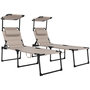 Voir la diapositive 1 : OUTSUNNY Lot de 2 bains de soleil transats pliables réglables avec pare-soleil taupe