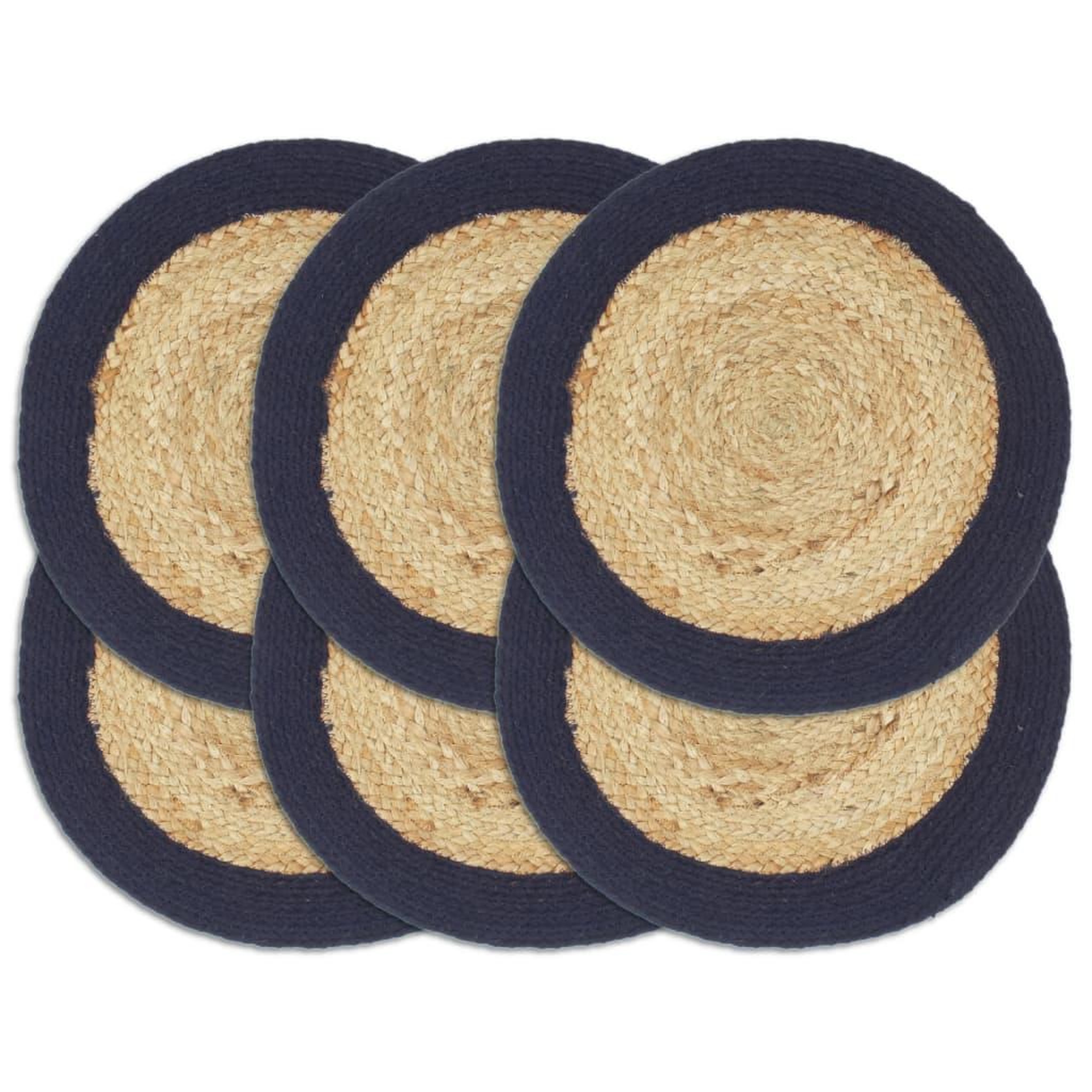 Voir la diapositive 1 : VIDAXL Napperons 6 pcs Naturel et bleu marine 38 cm Jute et coton