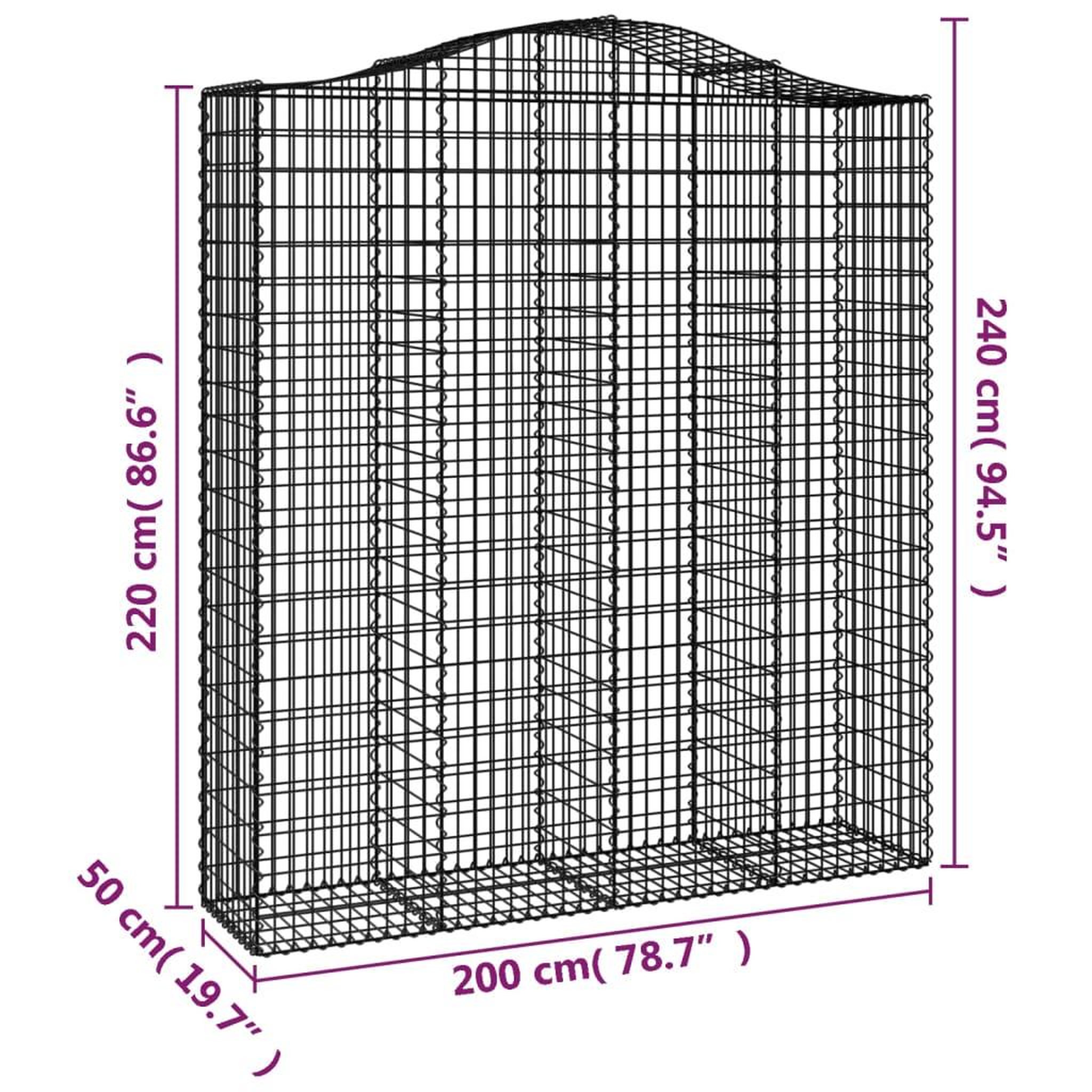 Voir la diapositive 6 : VIDAXL Paniers a gabions arques 13 pcs 200x50x220/240 cm Fer galvanise
