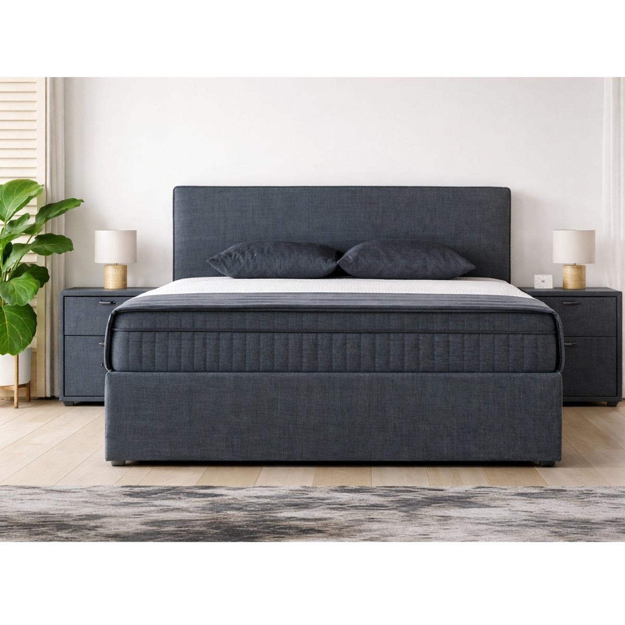 Voir la diapositive 2 : JLC KREATION Lit coffre 140cm en tissu + matelas + surmatelas alessandro