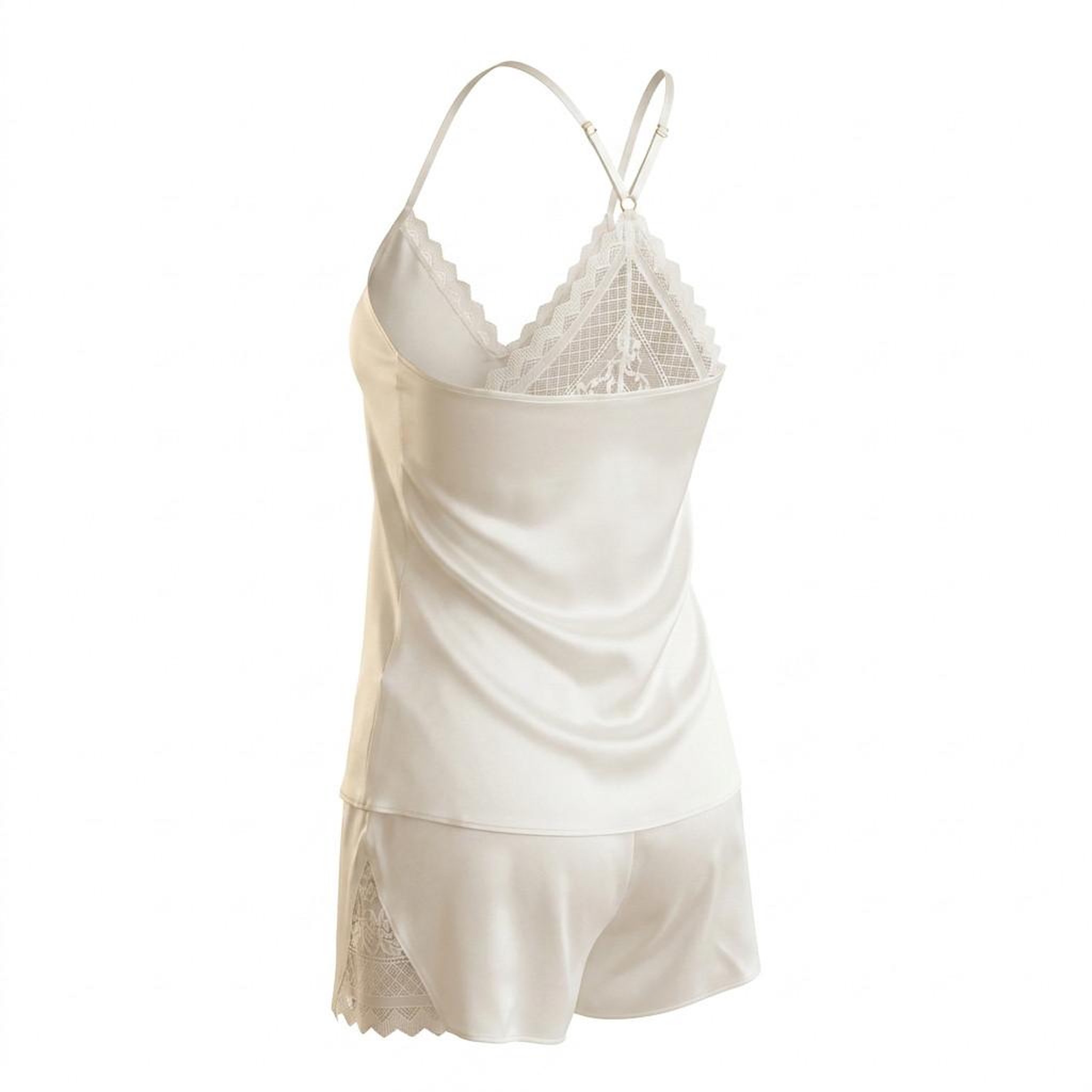 Voir la diapositive 3 : OZABI OZABI Pyjama Femme Satiné Débardeur Dentelle Col V Toucher Soie