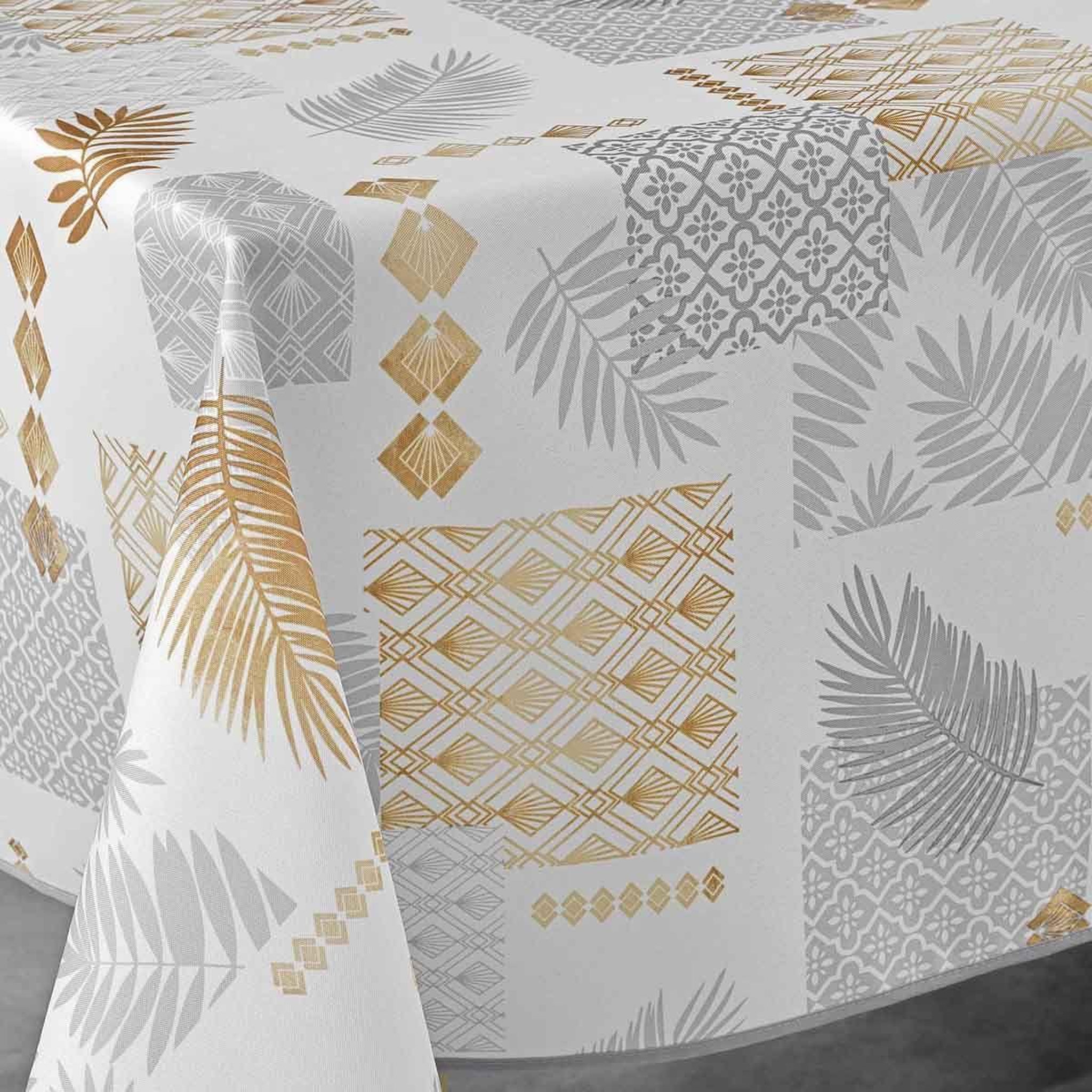 Voir la diapositive 2 : Douceur d'Intérieur Nappe imprimée  olenna  150x300cm jaune & blanc