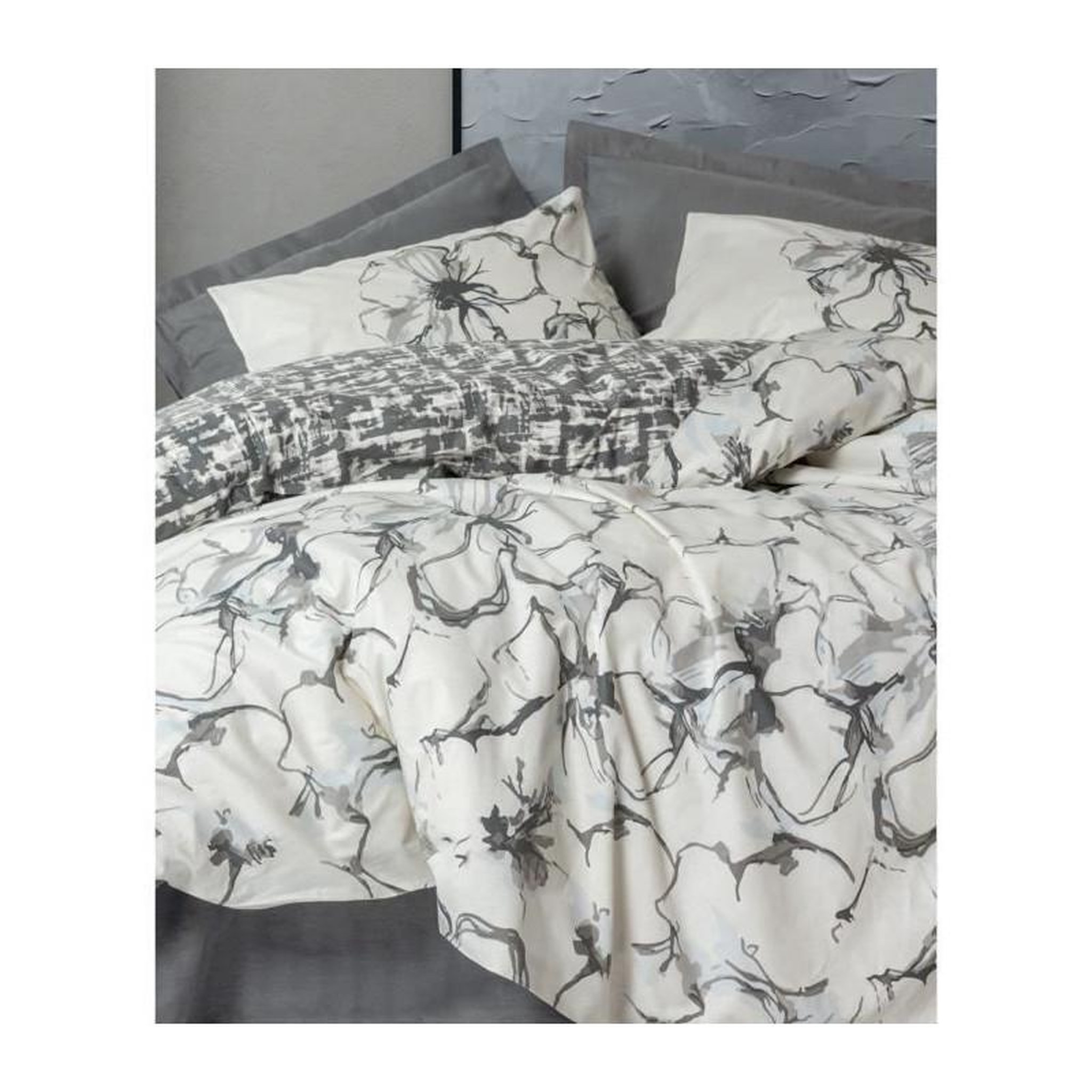 Voir la diapositive 4 : GENERIQUE Parure de lit - 129CTN64830 - 1 housse de couette 220 x 240 cm + 2 taies d'oreiller 60 x 60 cm - 100% coton ranforcé - Anthraci