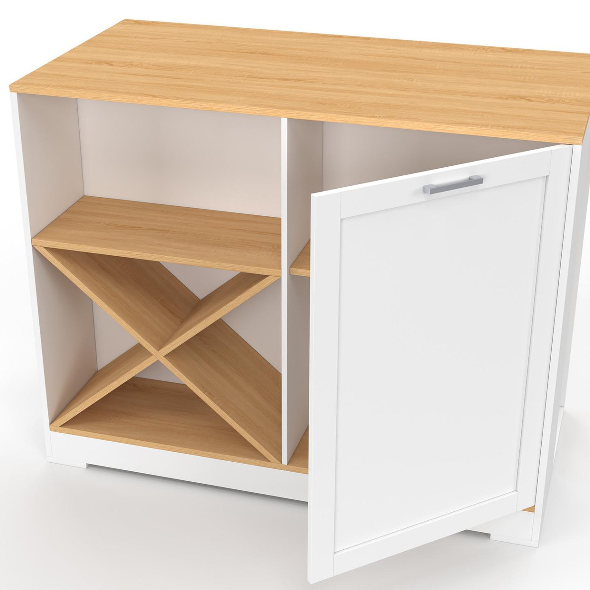 Voir la diapositive 6 : ID MARKET Table de bar îlot VITO 113 cm avec range-bouteilles bois blanc et plateau façon hêtre